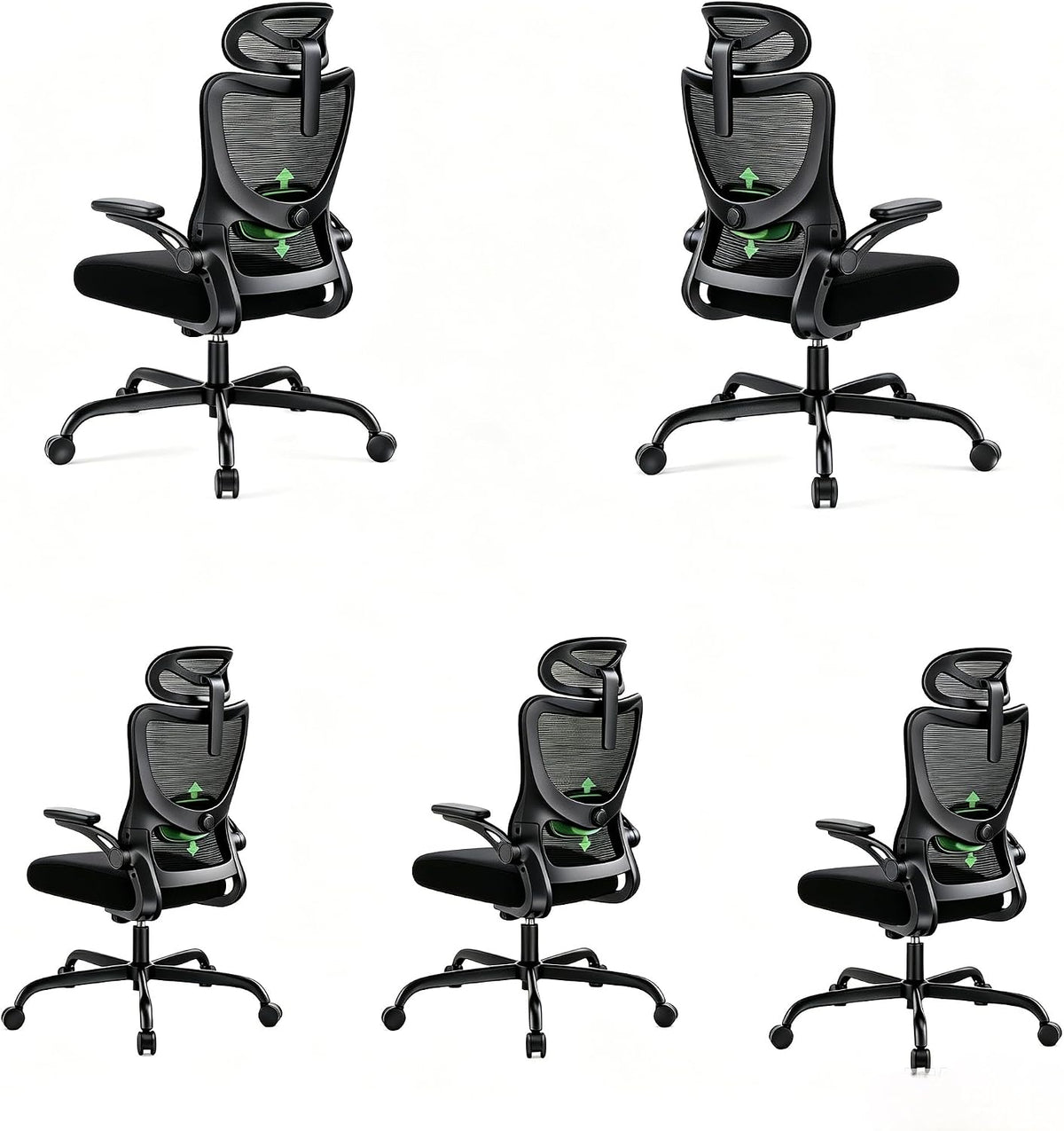 Marsail Ergonomic Office Chair: Office Desk Chair with High Back Mesh and Adjustable Lumbar Support Rolling Work Swivel Task Chairs with Wheel 3D Armrests and Headrest