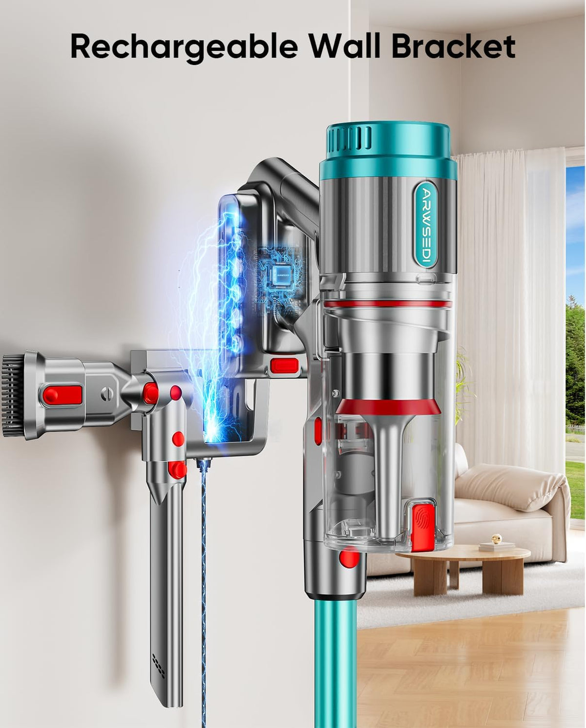 Cordless Vacuum Cleaner, 80Mins 650W/60KPA Self-Standing Vacuum Cleaners for Home, Stick Vacuum with Anti-Tangle Brush, LED Screen, Rechargeable Vacuum for Floor/Carpet/Pet Hair