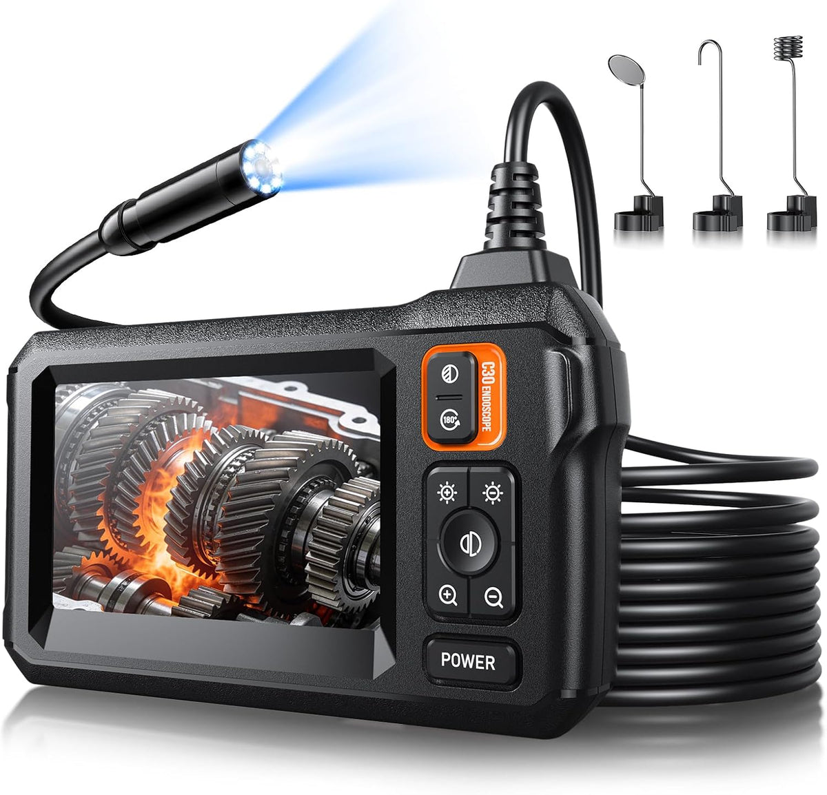 Endoscope Camera with Light, Inspection Borescope Camera with 4.3" IPS Screen, 1920P HD with 8 LED Lights, 16.5FT Semi-Rigid Cord Bore Scope, IP67 Waterproof Endoscope for Sewer, Tools(Orange)