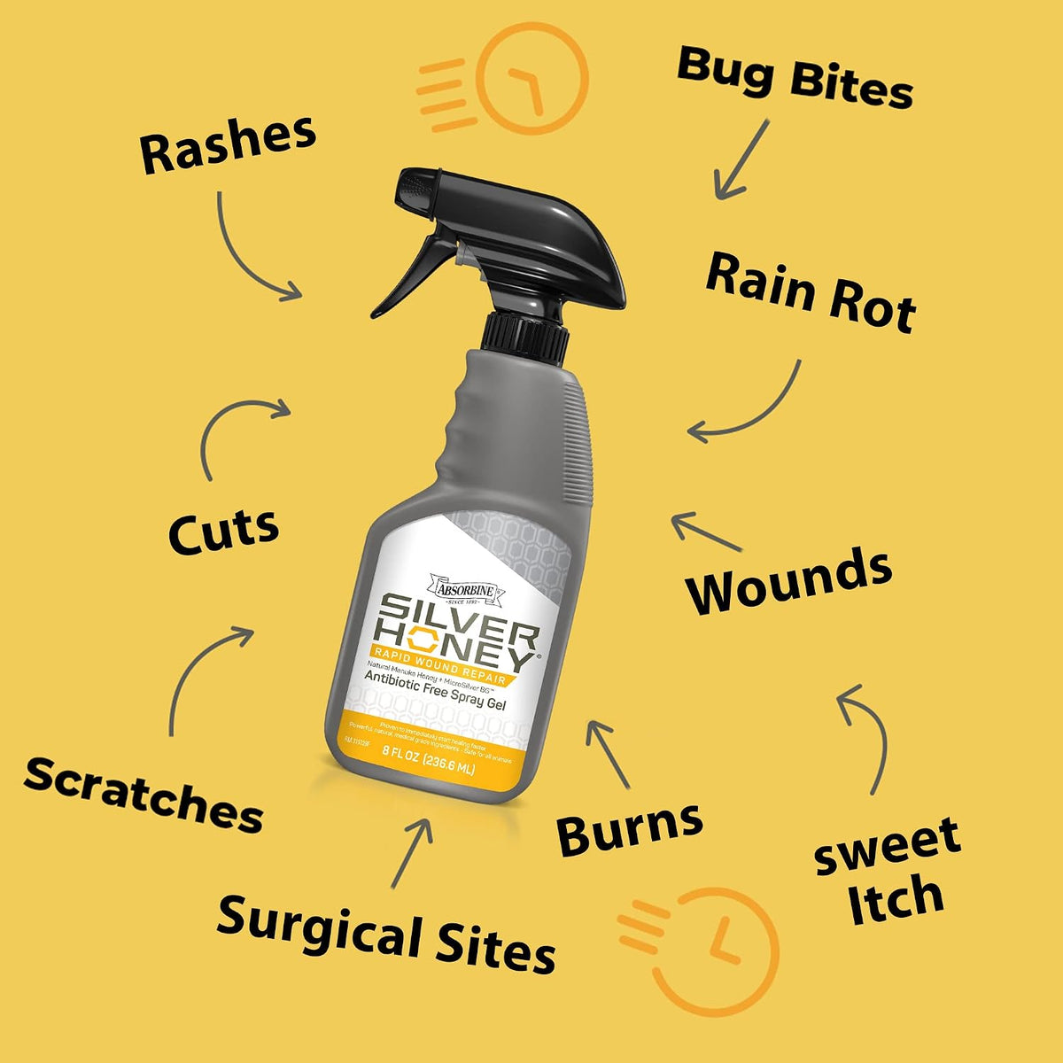 Silver Honey Rapid Wound Repair First Aid Spray Gel, 8 fl oz