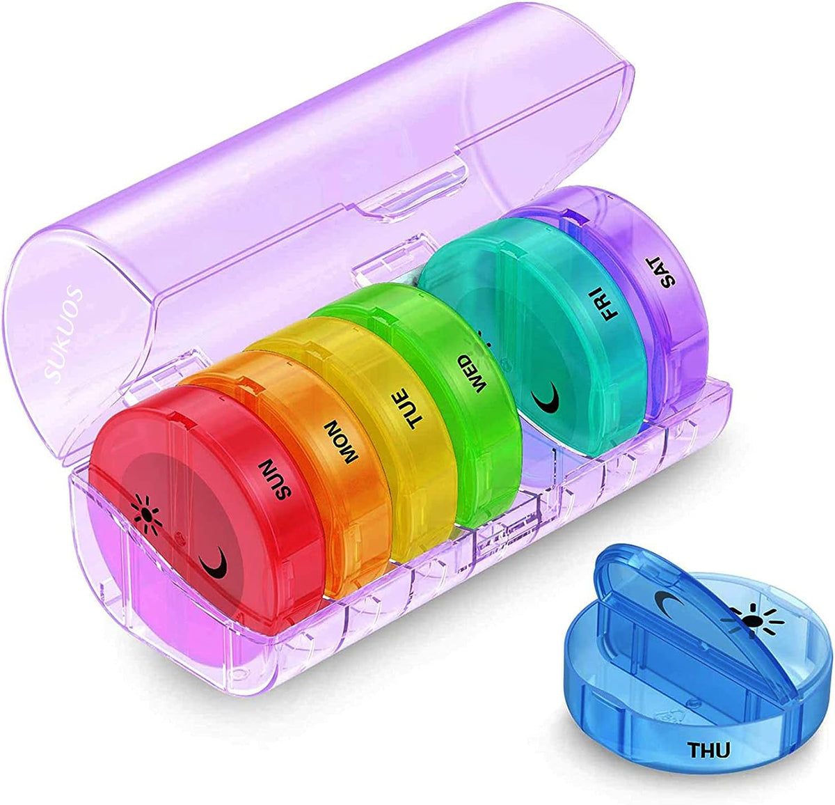 Sukuos Large Weekly Pill Organizer 2 Times a Day, Daily Pill Box 7 Day Easy to Open with Double Protection, AM PM Pill Case for Medicine/Vitamin/Fish Oil/Supplements