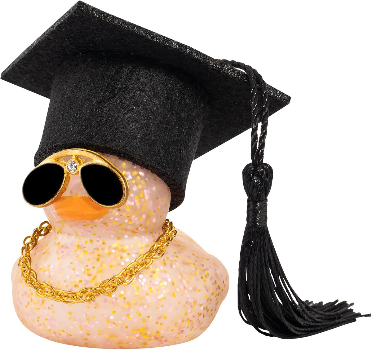 wonuu Car Dashboard Decor Graduation Hat Color Rubber Duck, Car Ducks Ornaments with Mini Graduation Hat Necklace Sunglasses (Gold)