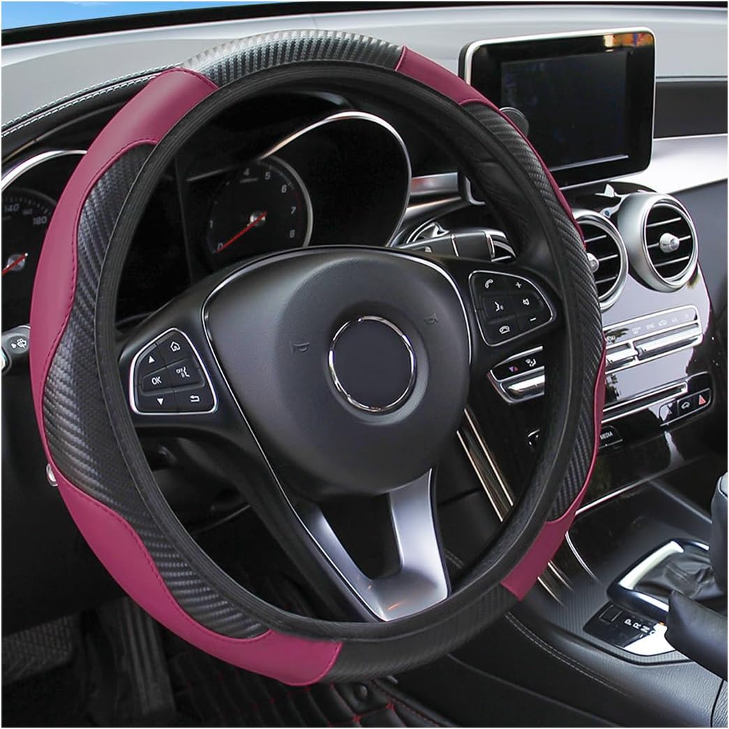 Osilly 15 Inch Carbon Fiber PU Leather Steering Wheel Cover, Red