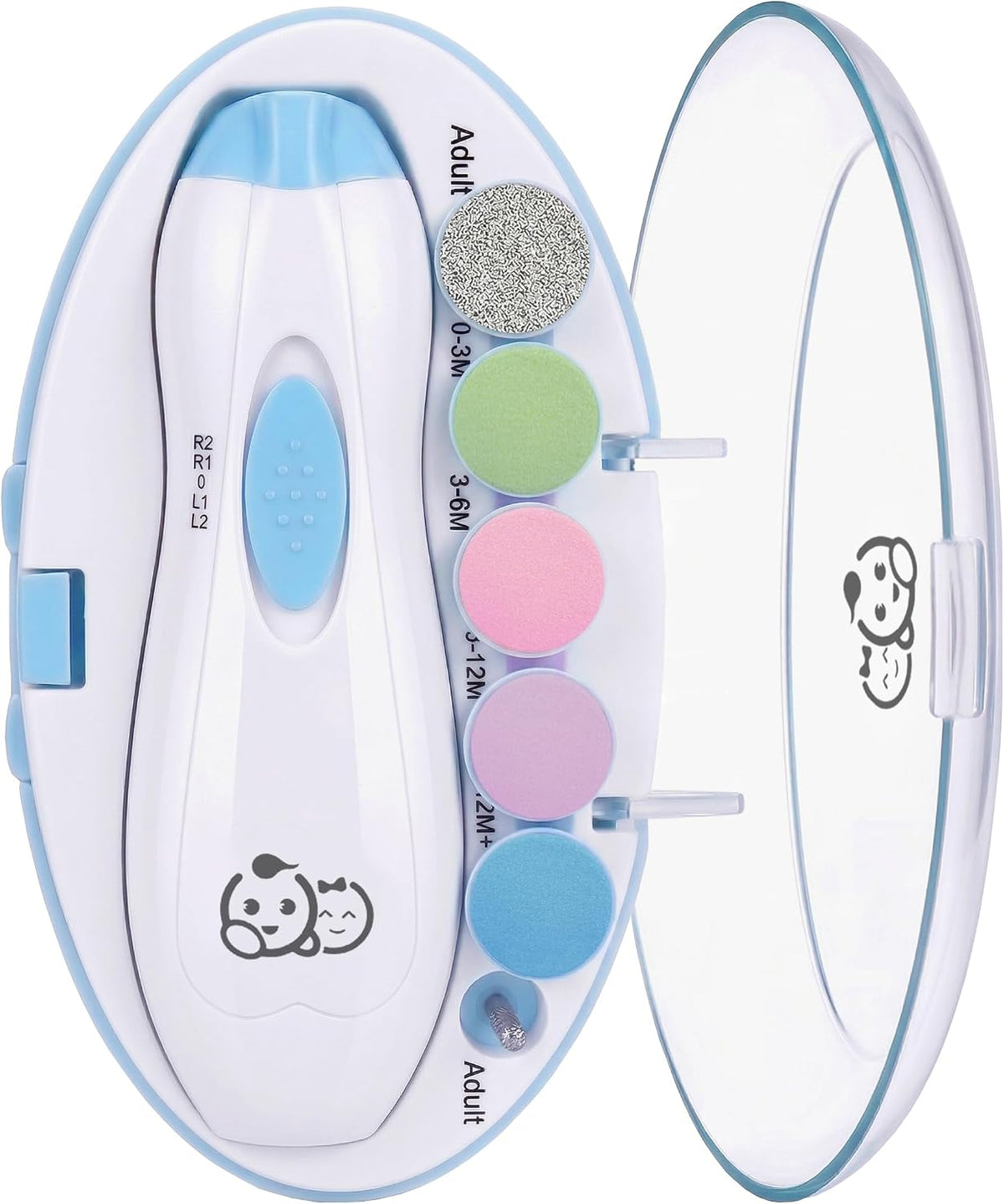 Royal Angels Upgraded 21 in 1 Baby Nail Trimmer with Labeled Case, 13 Extra Replacement Pads, Safe Electric Baby Nail File Kit for Newborns & Toddlers, Whisper Quiet Nail Clipper with LED Light (Blue)