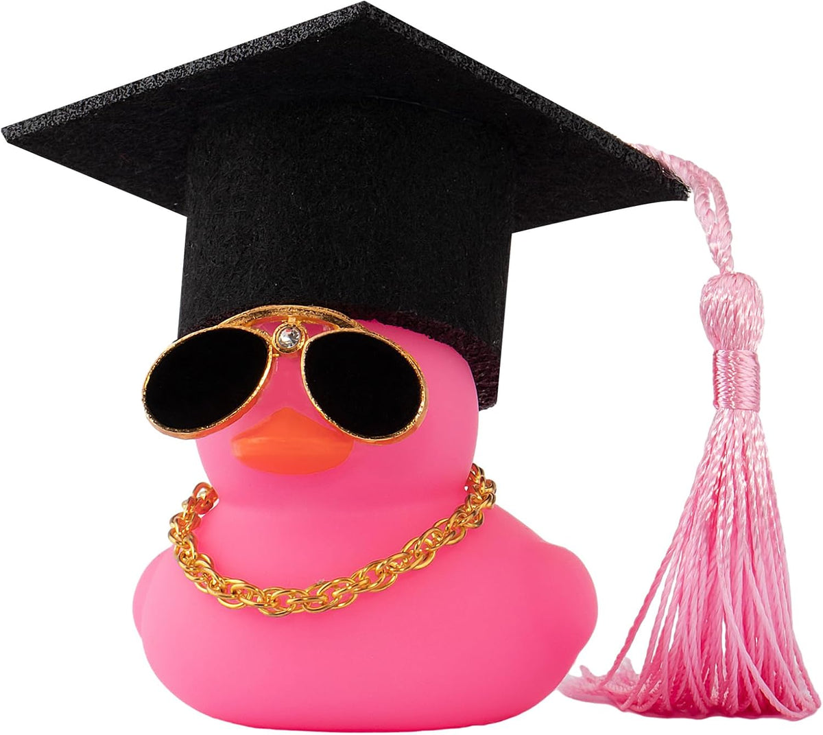 wonuu Car Dashboard Decor Graduation Hat Color Rubber Duck, Car Ducks Ornaments with Mini Graduation Hat Necklace Sunglasses (Gold)