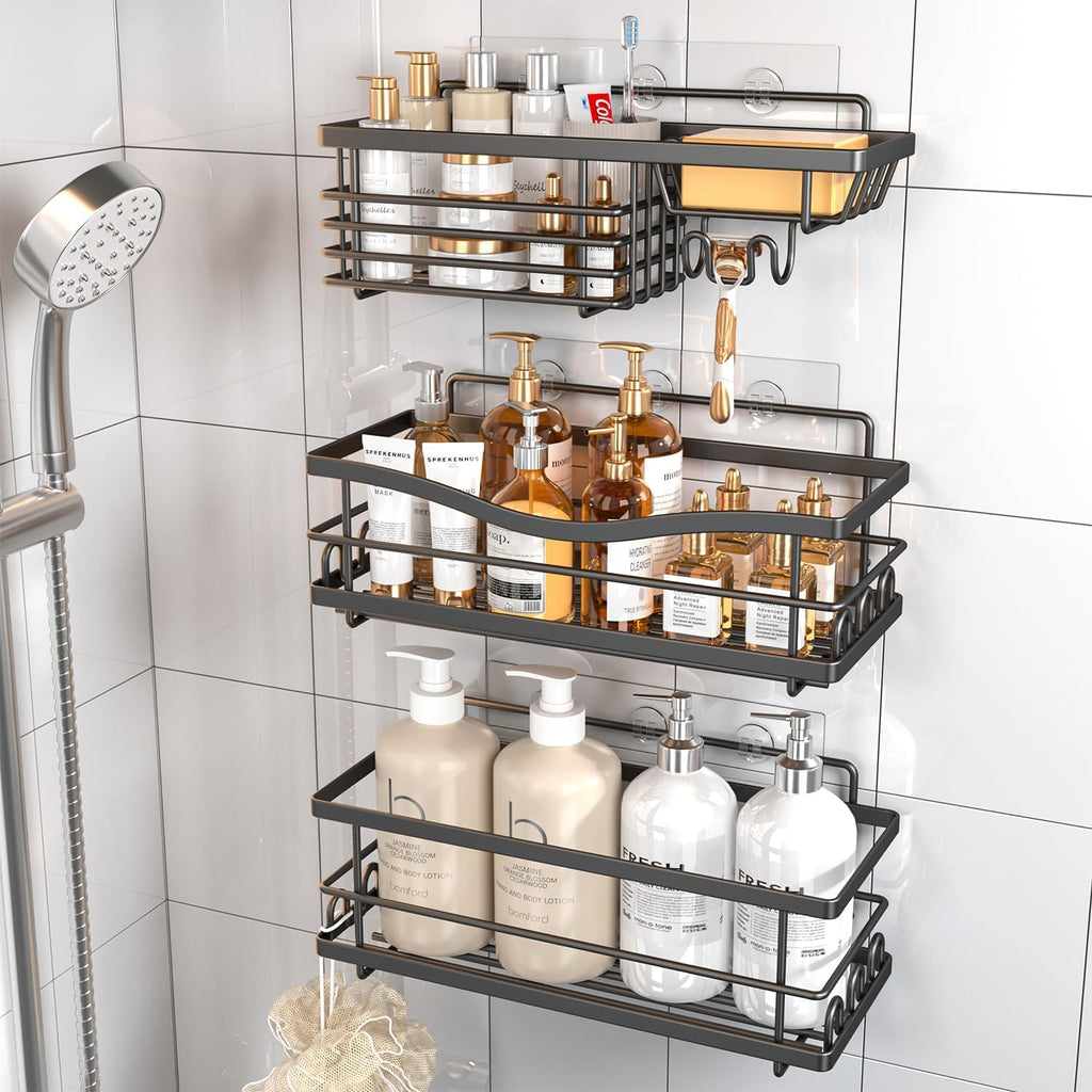 Youvip Adhesive Shower Caddy, Black, 3 Pack