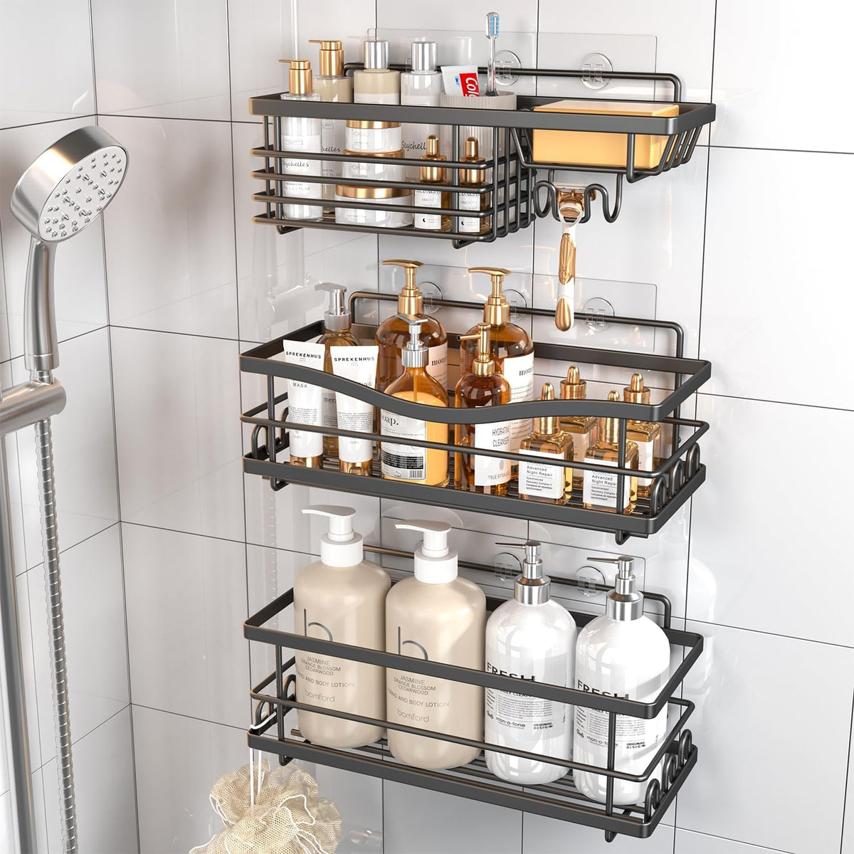 Youvip Adhesive Shower Caddy, Black, 3 Pack