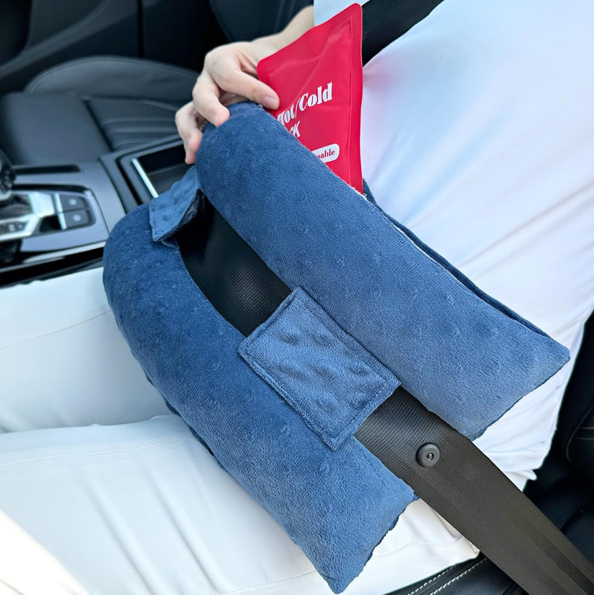 Hysterectomy Seatbelt Pillow Post Abdominal Surgery Myomectomy Pillows with Pocket for Ice/Hot Packs Breast Reduction Belly Incision Tummy Tuck C-Section Recovery Patients Gifts Minky Dot Light Gray