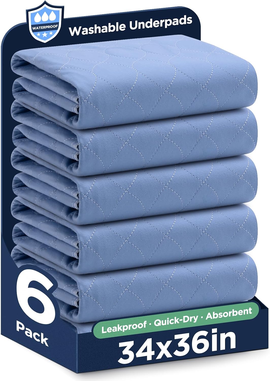 Washable Bed Pads 36" x 72" - 2 Pack, Grey, Waterproof Bed Pads for Incontinence, Bed Wetting Pads for Bed, Sofa, Floor, Resuable Underpads for Adults, Seniors, Pet