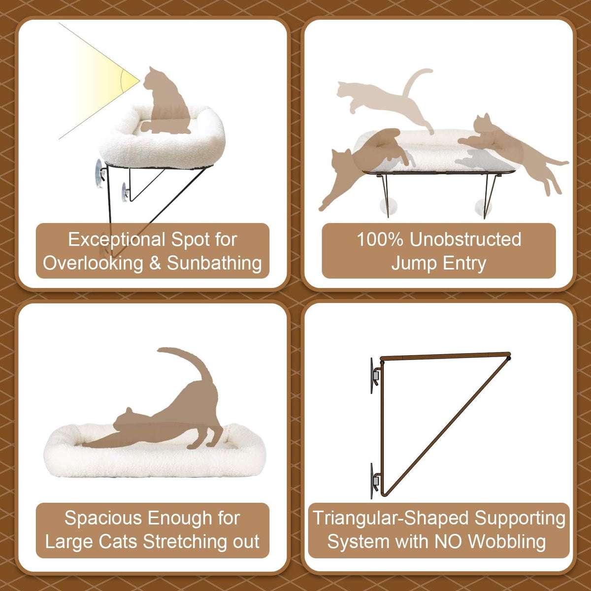 Zakkart Cat Window Perch, 100% Metal Supported from Below (White)