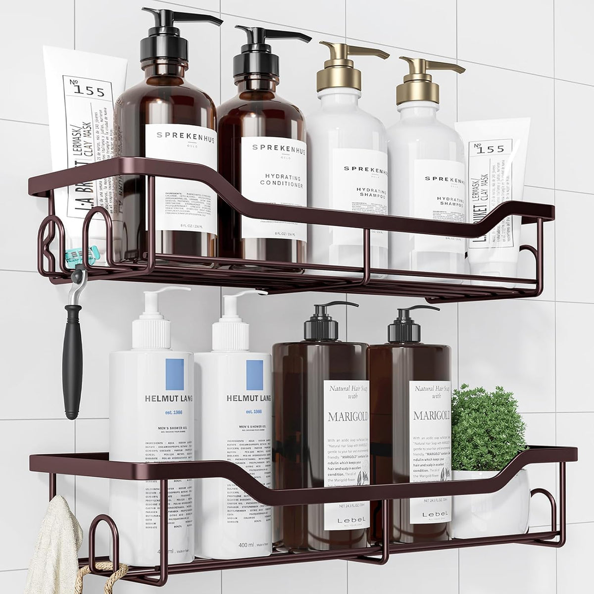 Kitsure Shower Caddy, Adhesive Shower Organizer, Large, Black