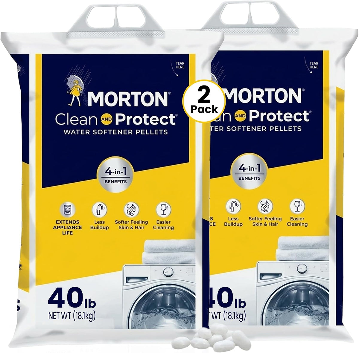 Morton Water Softener Salt Pellets, 40 lb Bags (4 Pack)
