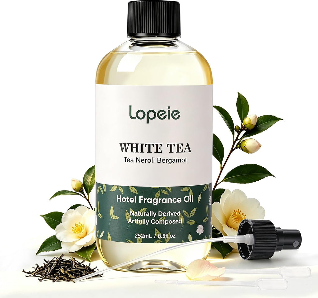 Lopeie White Tea Diffuser Oil – Essential Oil for Diffuser, Air Freshener & Room Spray – Long-Lasting with Notes of Tea, Neroli & Bergamot – Hotel Scent for Ultrasonic & Waterless Diffusers, 8.5 fl.oz