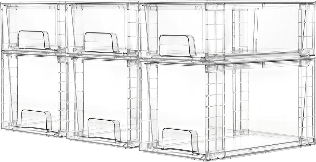 Vtopmart Clear Stackable Storage Drawers, 3 Pack Wide Organizer Set