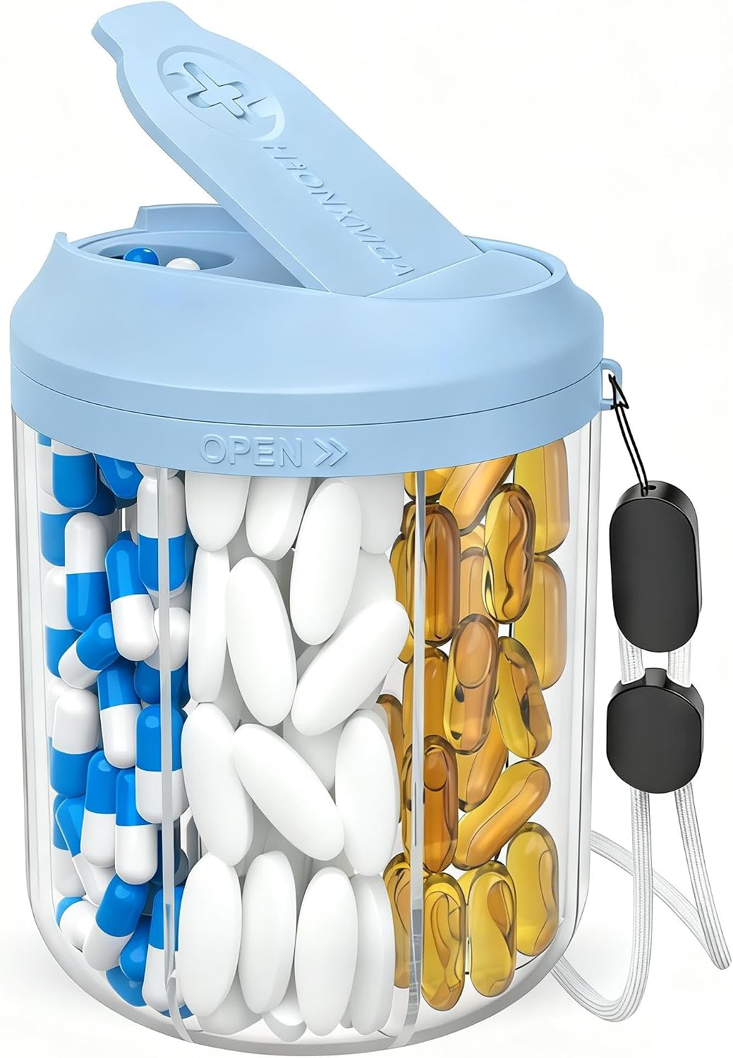 HIONXMGA Pill Bottle Organizer, Pill Dispenser Supplement Container Black