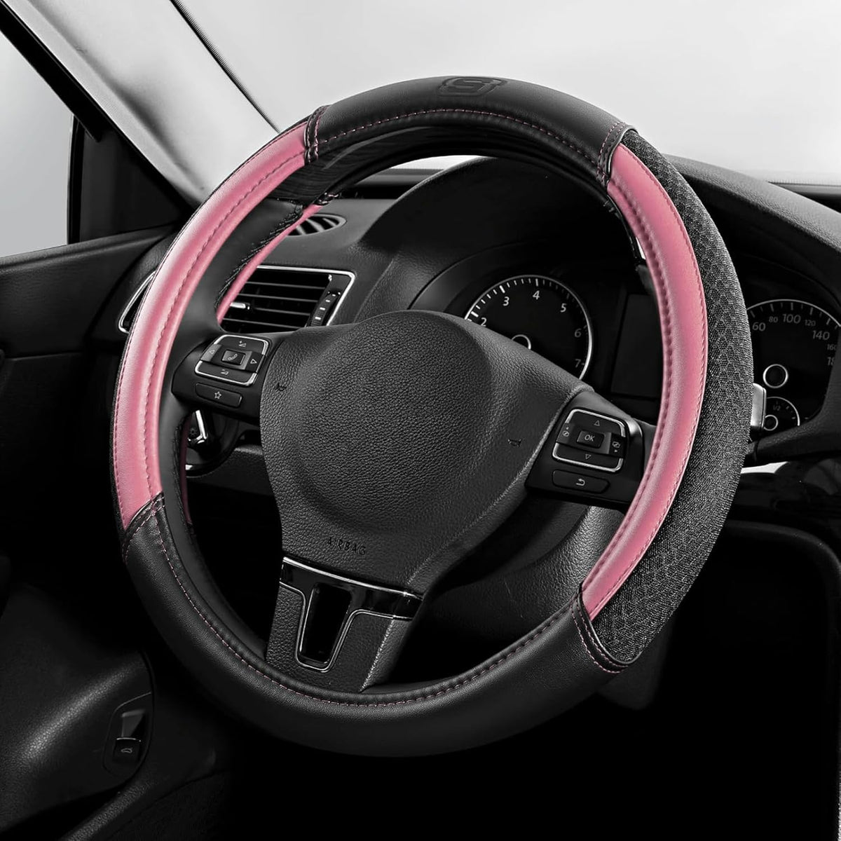 Skechers Air-Cooled Steering Wheel Cover,Leather Car Steering Wheel Cover Universal Fit 14" 1/2-15" Car Wheel Protector for Men Women Fit Suvs,Vans,Sedans,Car,Trucks,Black