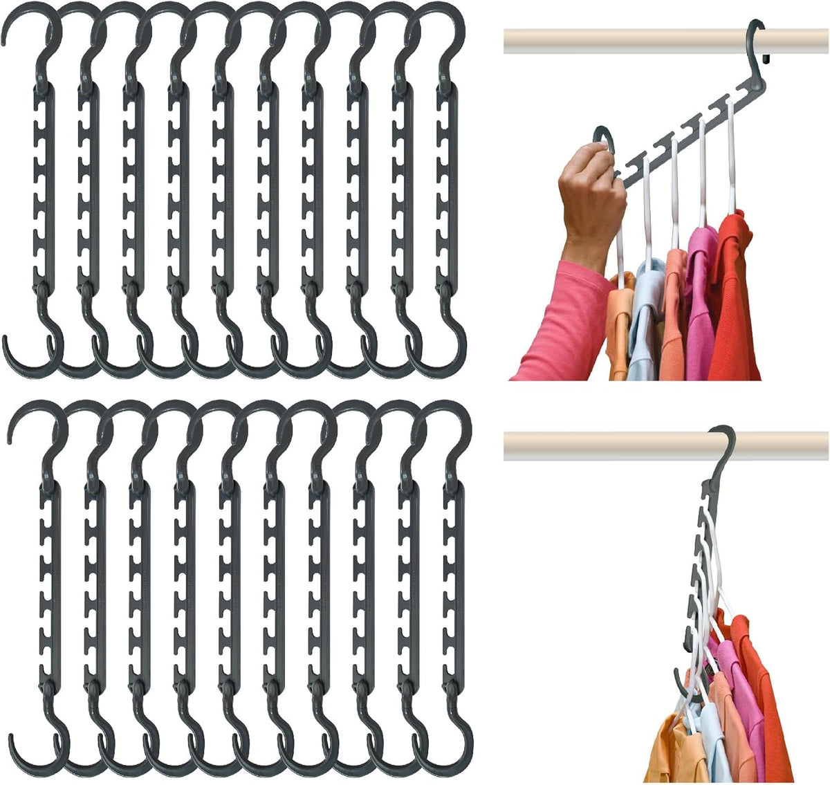 Wonder Hanger Max Space Saving Closet Hangers, 10-Pack, 360° Swivel, Grey