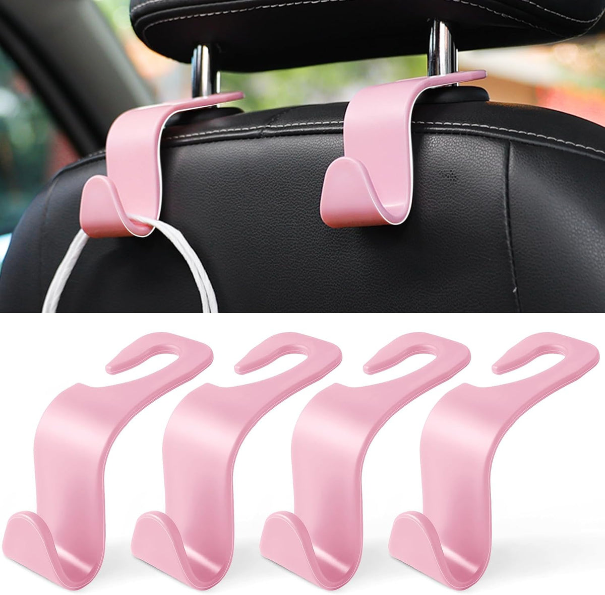 LivTee Car Seat Headrest Hook, Auto Seat Hook Hangers Storage Organizer Interior Accessories for Purse Coats Umbrellas Grocery Bags Handbag, 4-Pack