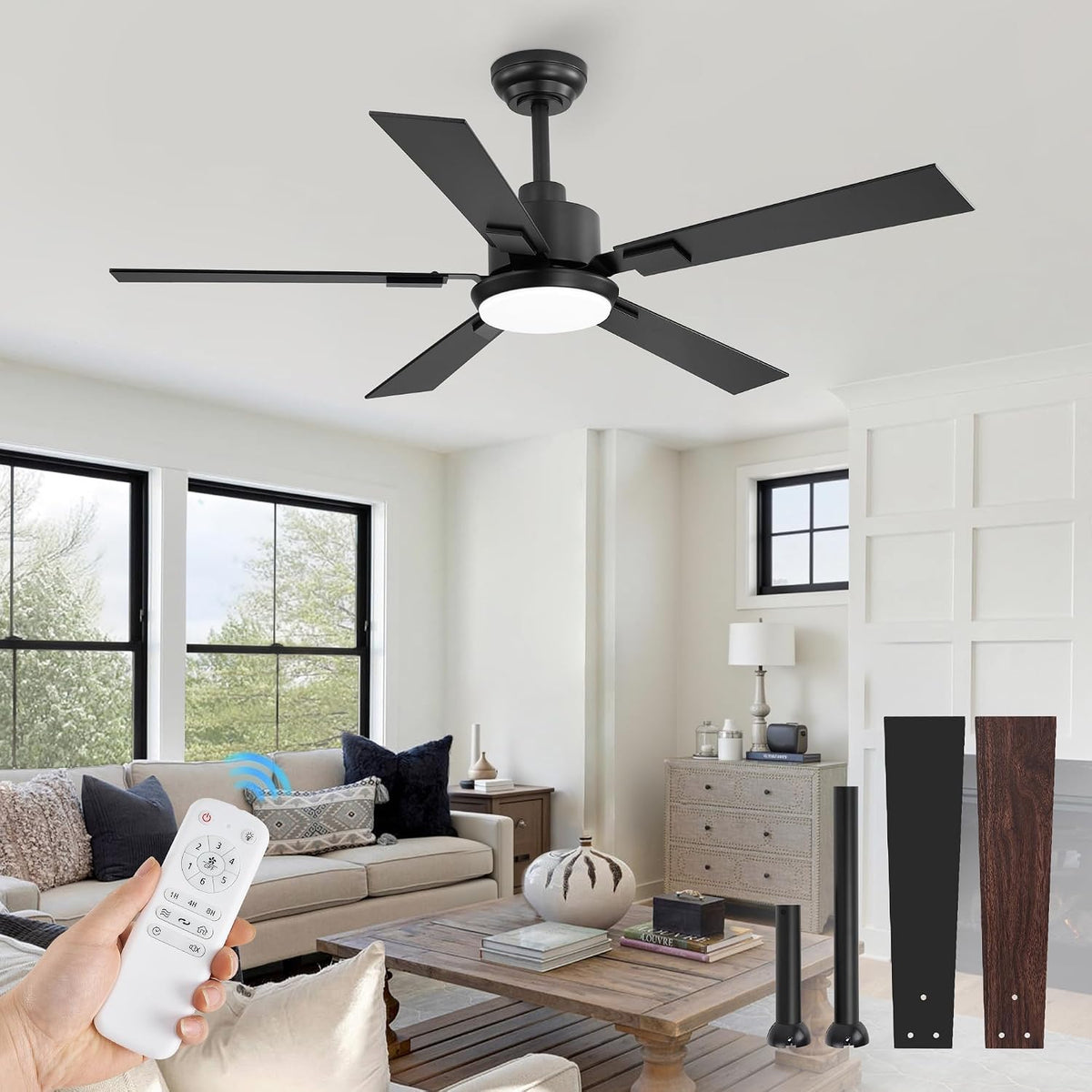 ZMISHIBO 72" Ceiling Fans with Lights for Patio, Living Room, Remote