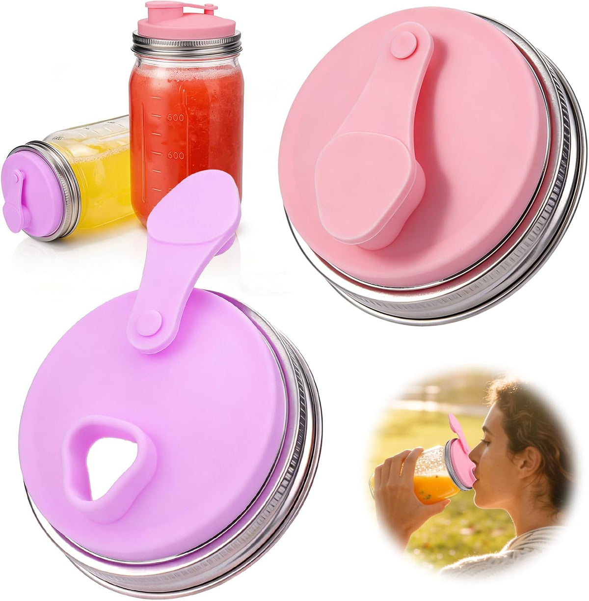 Wide Mouth Mason Jar Drinking Lids, Stainless Steel Sip Lid, 2 Pcs
