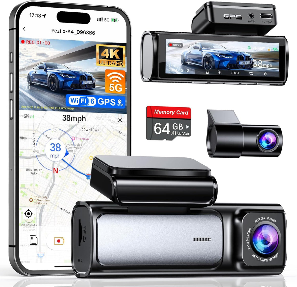 Affver 4K+2.5K Dash Cam Front and Rear, Built-in 5G WiFi 6 GPS Dual Dashcam