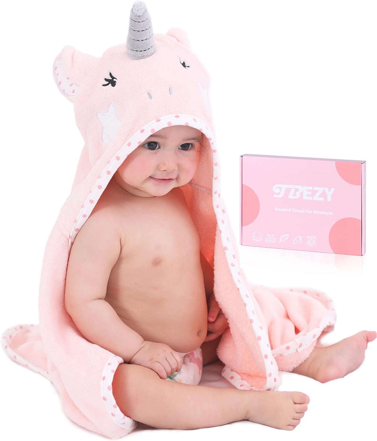 TBEZY Baby Hooded Towel with Unique Animal Design Ultra Soft Thick Cotton Bath Towel for Newborn (Bunny)