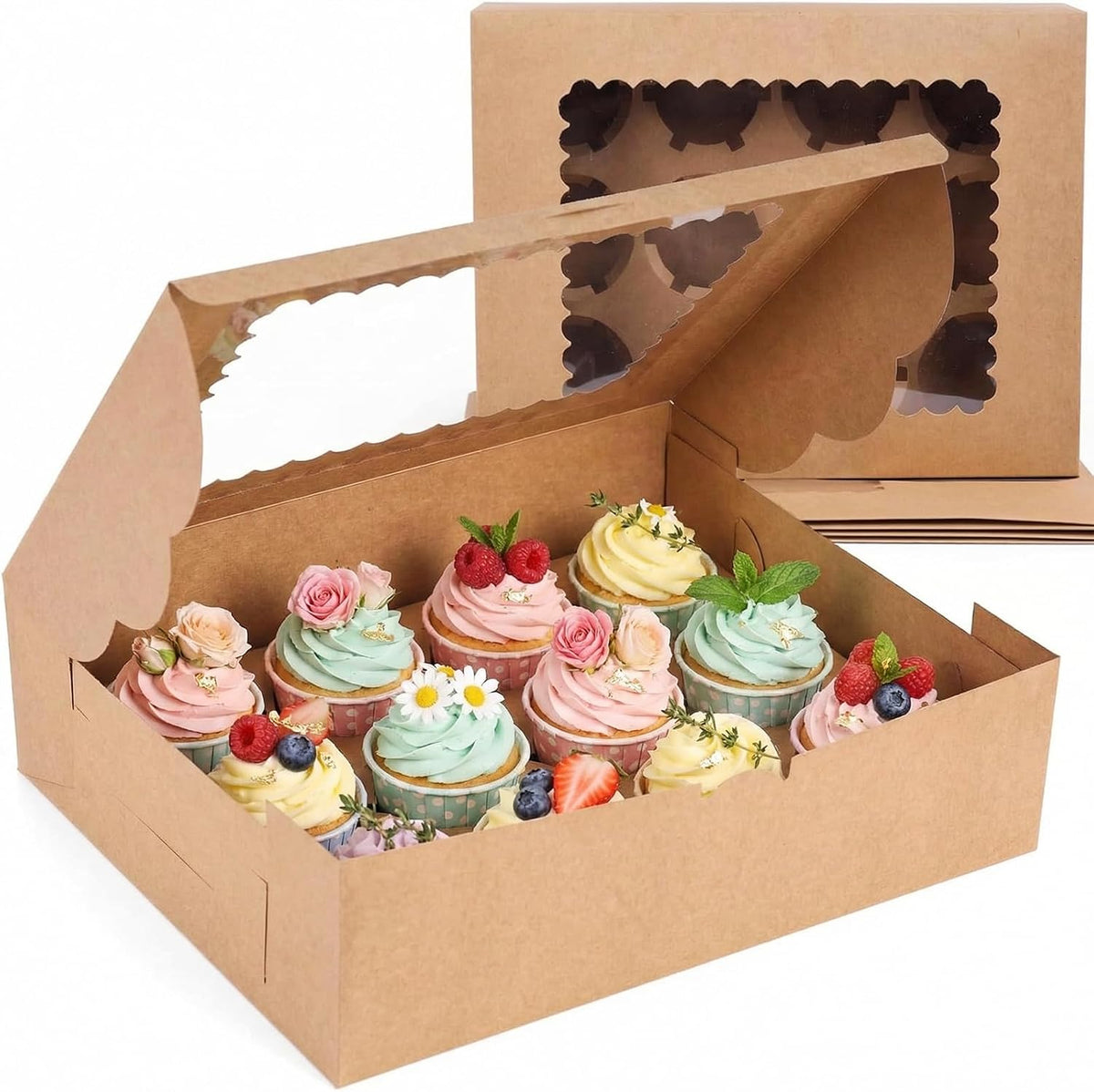 VGOODALL 12 Count Cupcake Boxes, 6 PCS Cupcake Container with Window