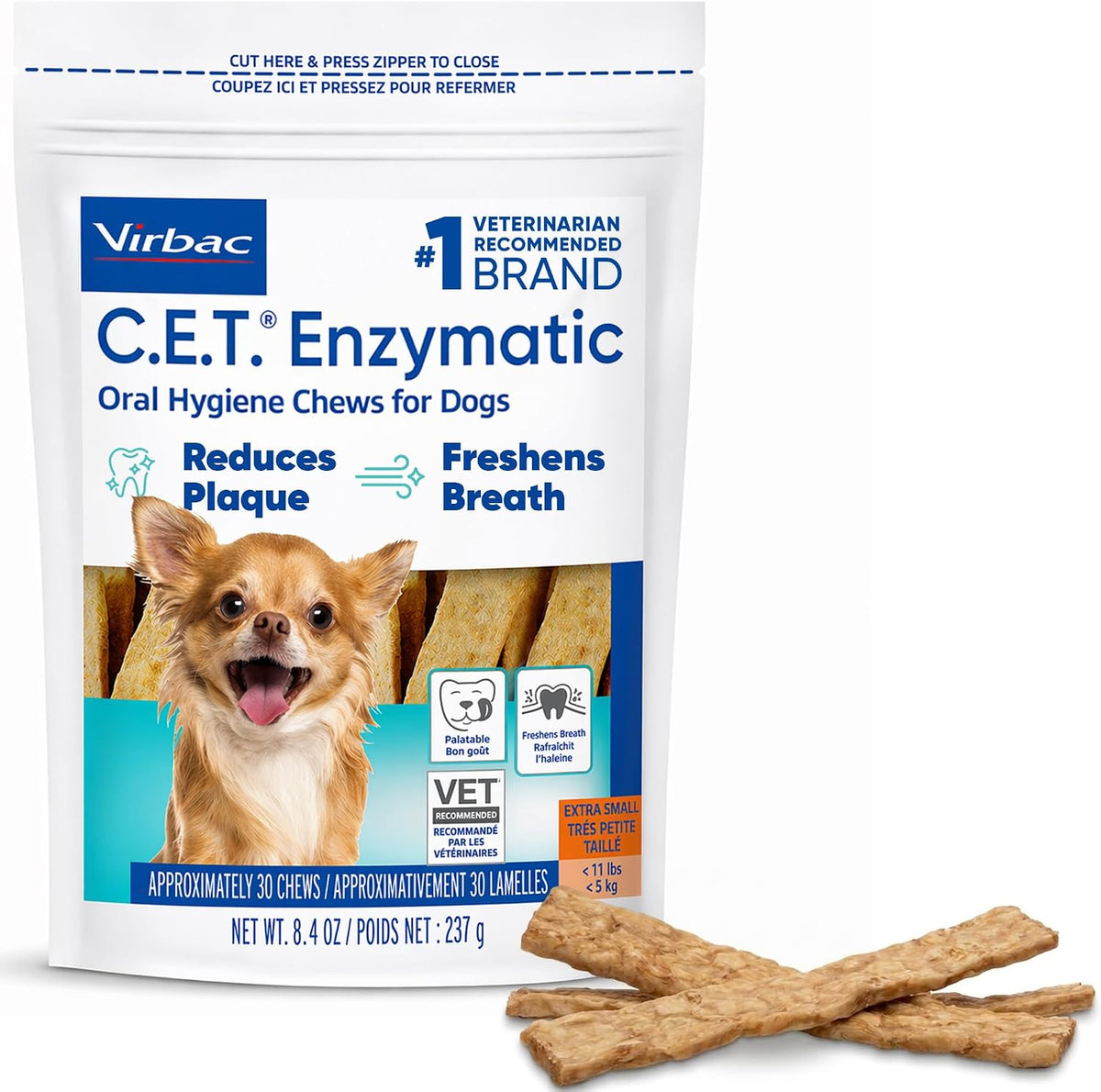 Virbac C.E.T. Enzymatic Oral Hygiene Chews for Dogs, Tartar Control, Large | Dual-enzyme system, single layer beefhide, chicken flavored plaque control, oral hygiene care for large dogs