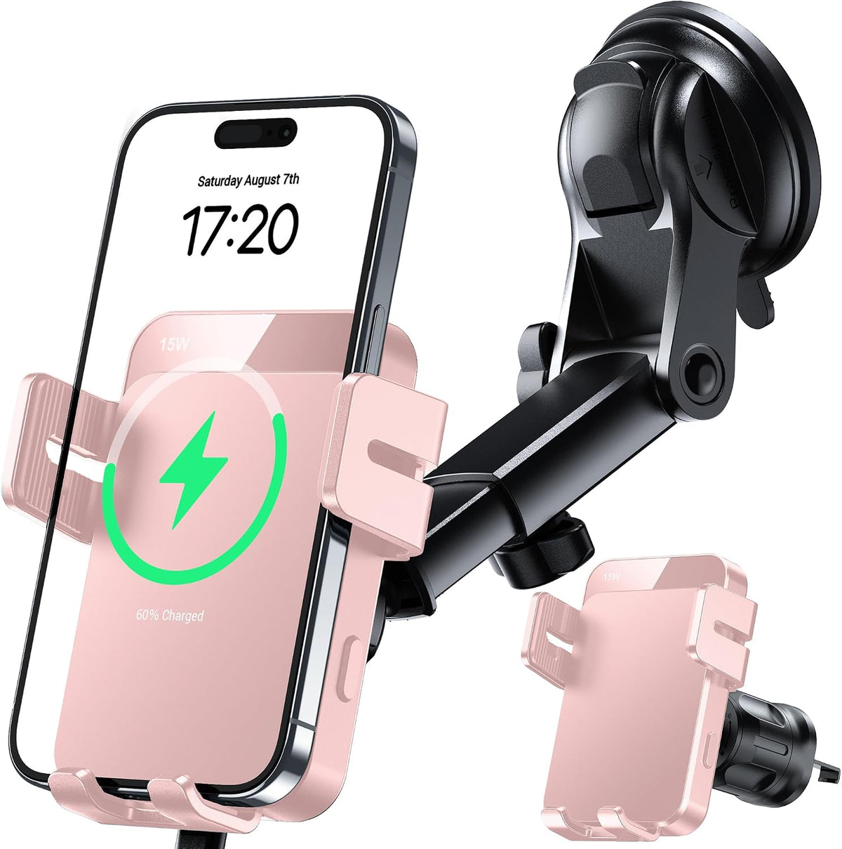 Wireless Car Charger 15W Auto Clamping Phone Holder Dash Windshield Vent