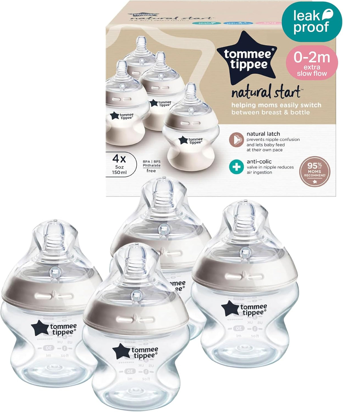 Tommee Tippee Natural Start Baby Bottles, Anti-Colic, 0m+, 5oz