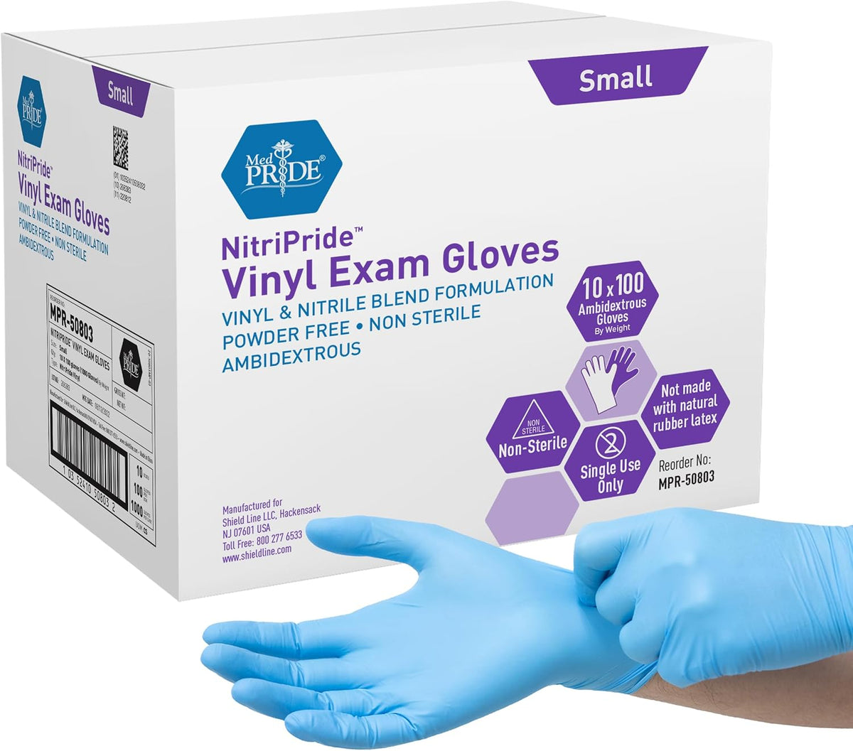 MED PRIDE Nitrile/Vinyl Blend Exam Gloves,Powder-Free,Blue,Large,100-Count
