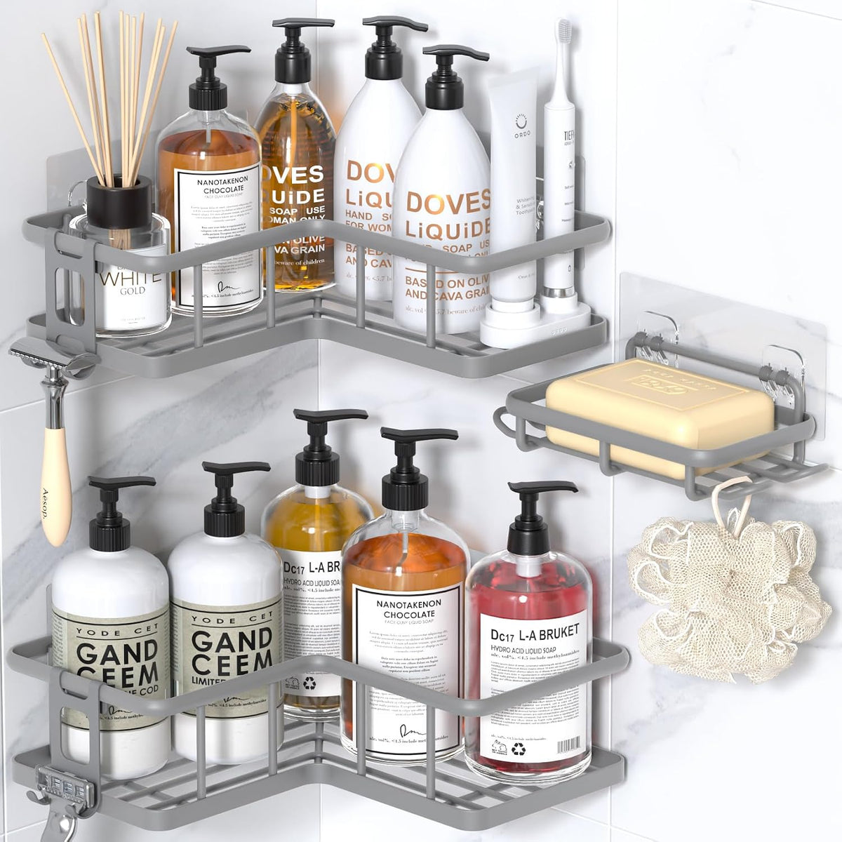 YASONIC Corner Shower Caddy Adhesive, 100% Rustproof Shower Organizer, No Drill Shower Shelf for Inside Shower, Wall-Mounted Shower Storage for Homes (2 Pack, Black)