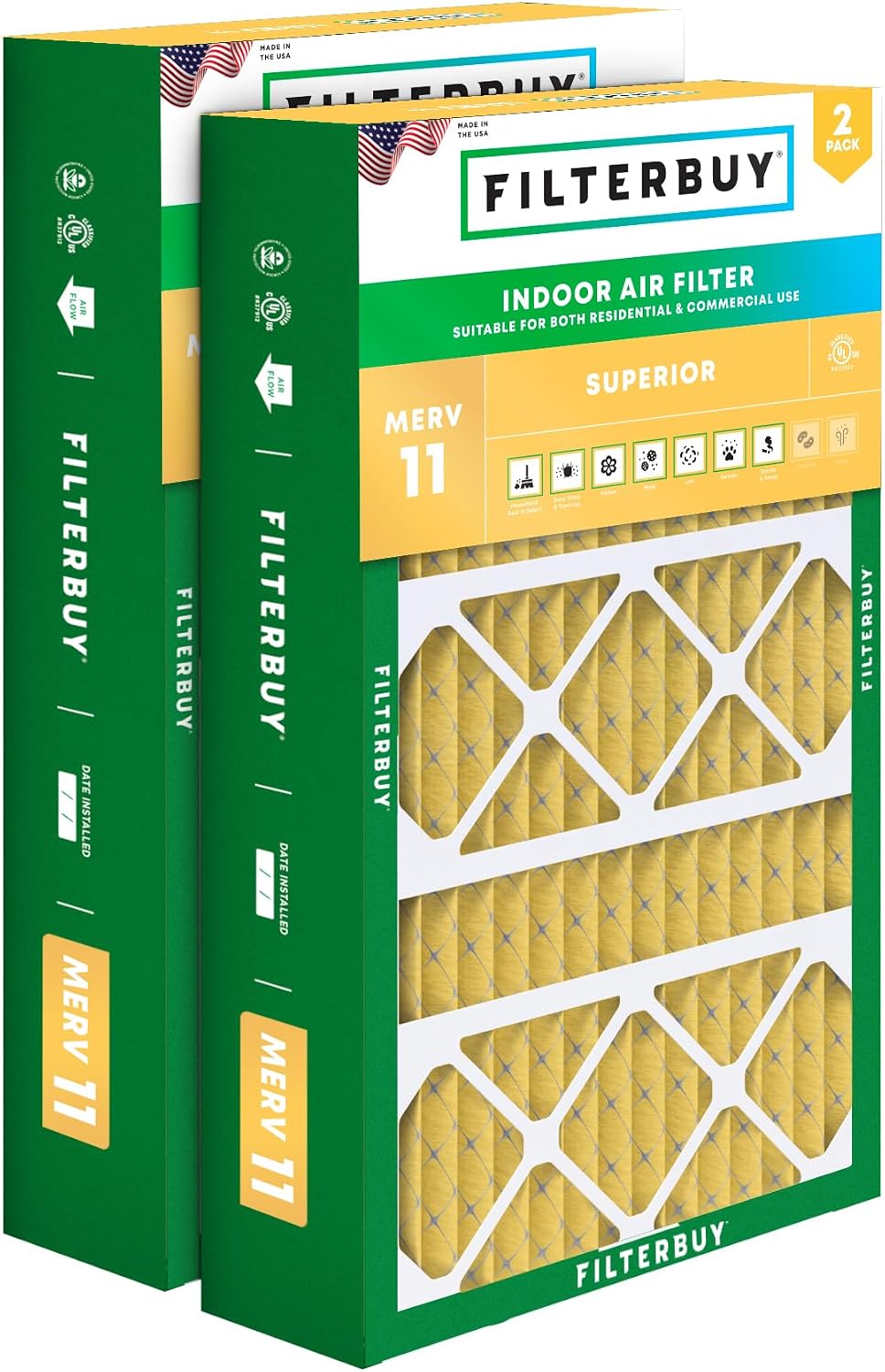 Filterbuy 20x25x5 Air Filter MERV 11 Pet & Allergy Defense (2-Pack)
