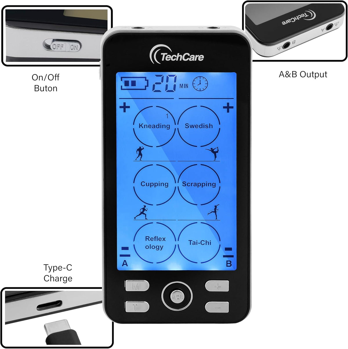 Rechargeable TENS EMS Muscle Stimulator, Dual Channel Electric Pulse Massager for Back & Neck Muscle Recovery and Pain Relief