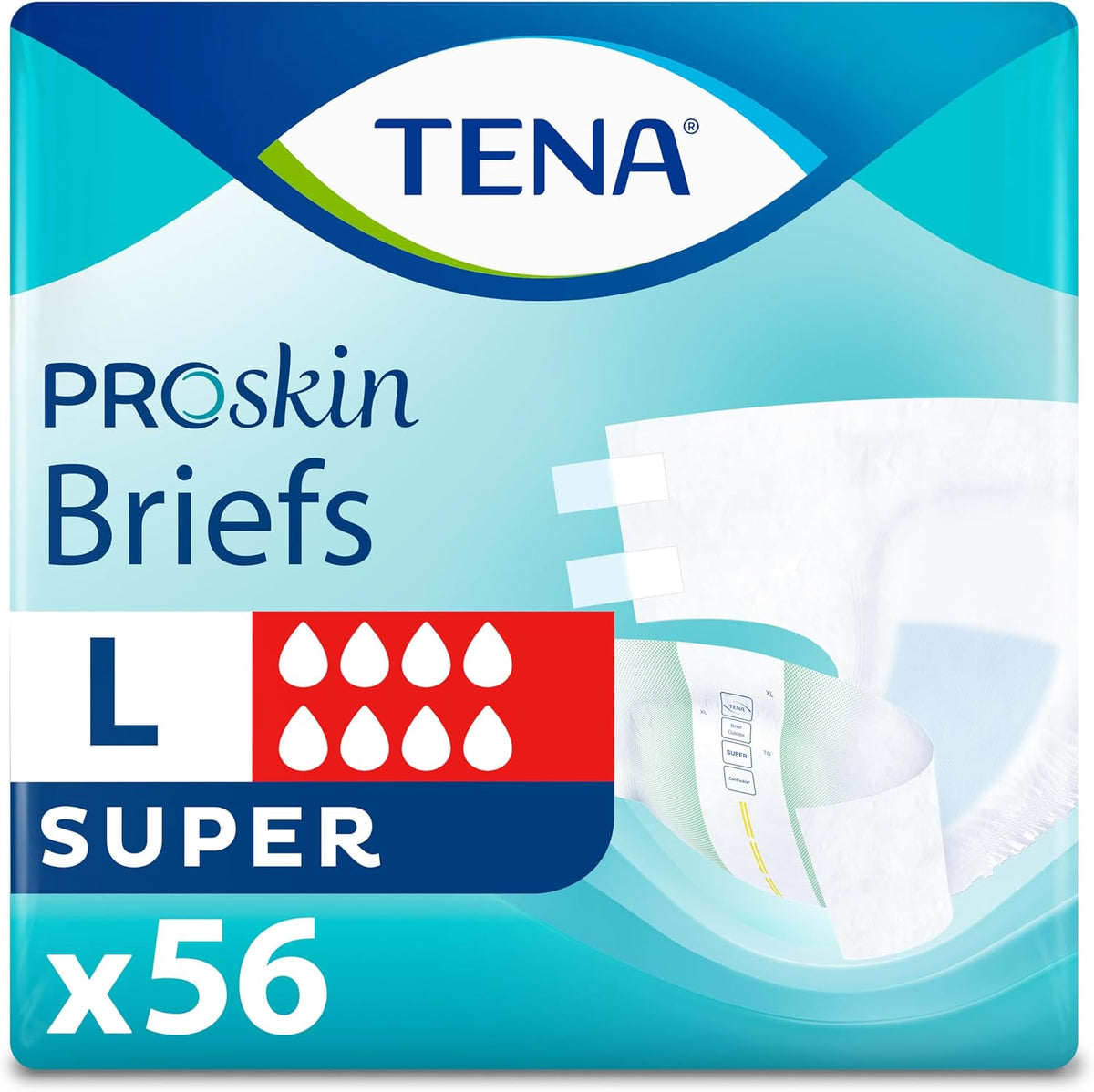 TENA Proskin Super Briefs, Incontinence Adult Diapers, Unisex, Large, 56 ct