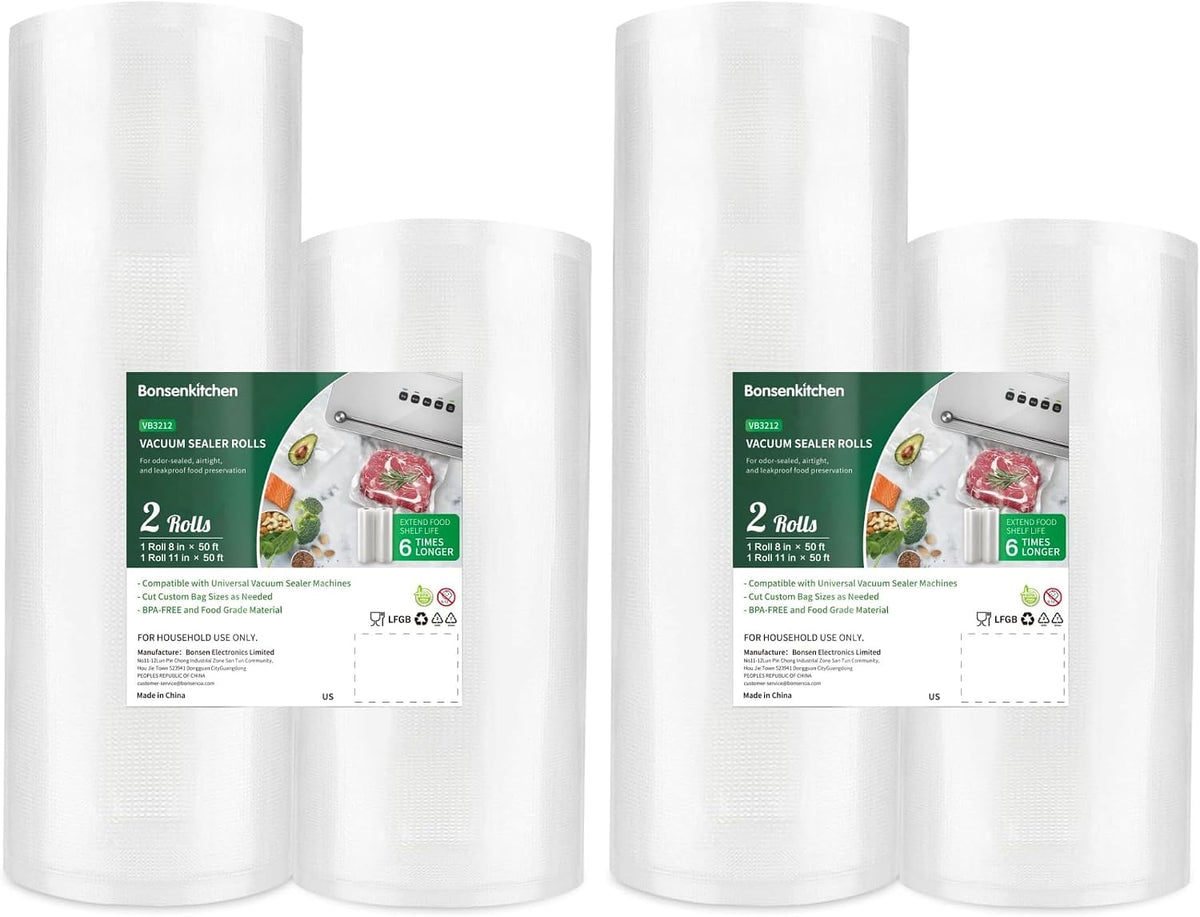Bonsenkitchen Vacuum Sealer Bags, 2 Rolls 11" x 50', for Food Storage Saver
