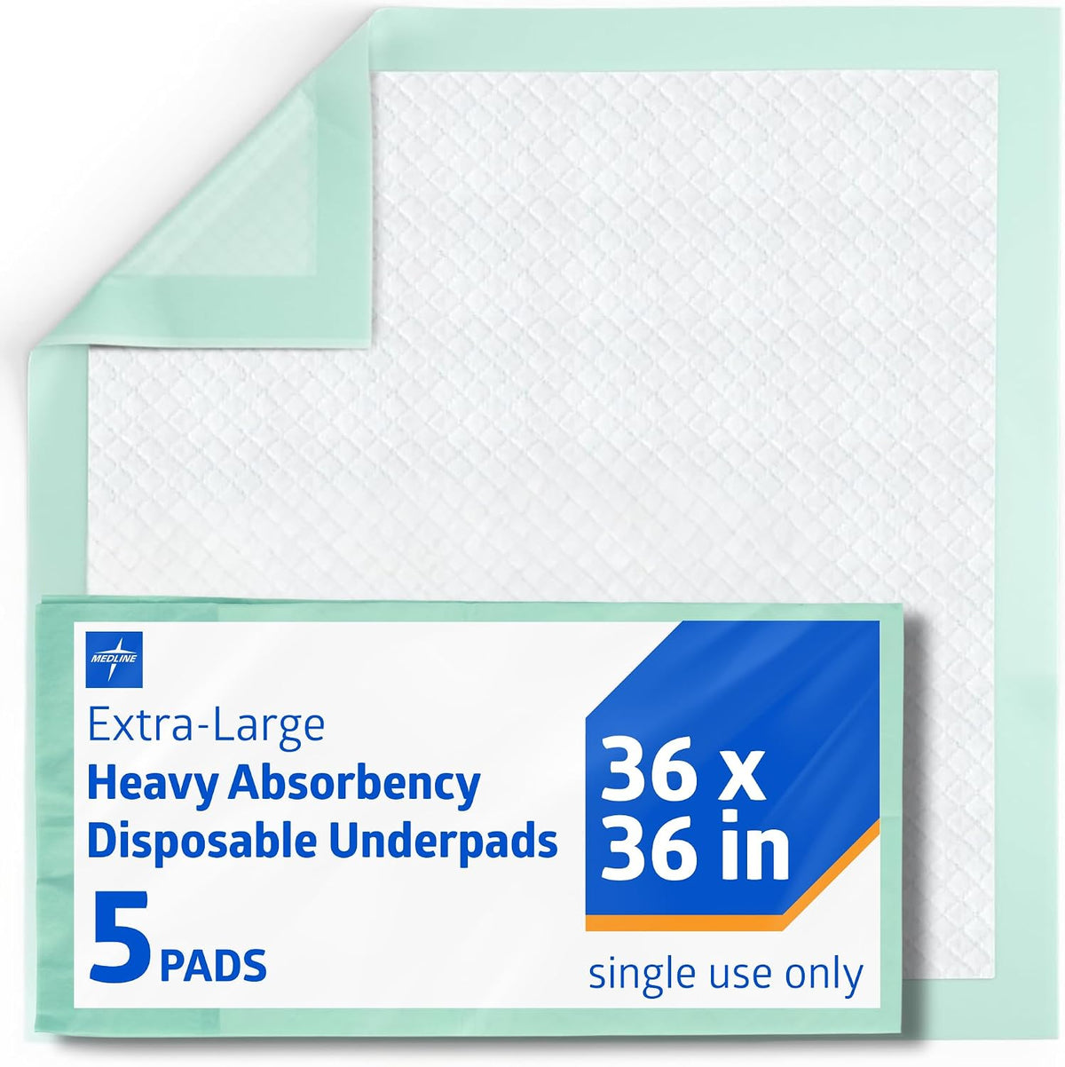 Medline Super Absorbent Underpad, 36" x 36", 50 Count, Extra Large Disposable Incontinence Pads, Protective Bed Pads, Chucks, For Kids, Adults, Elderly, Furniture & Surface Protection Pee Pad