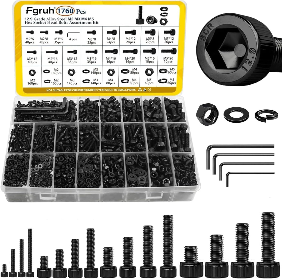 750PCS M3 Hex Socket Screw Assortment Kit,M3x6/8/10/12/16/20/25/30 mm