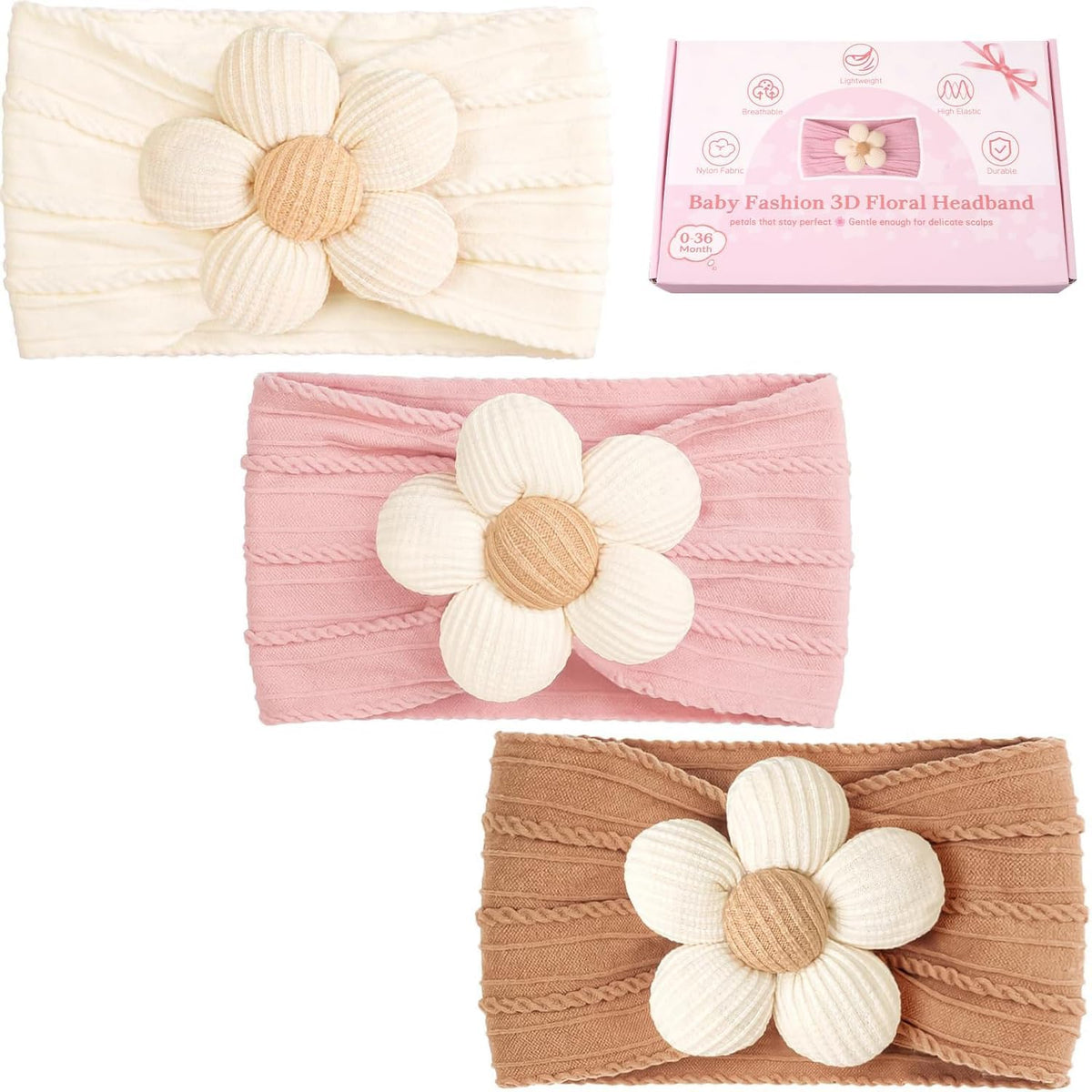 CÉLLOT 5Pcs Baby Flower Headbands Baby Girl Soft Nylon Headband for Newborn
