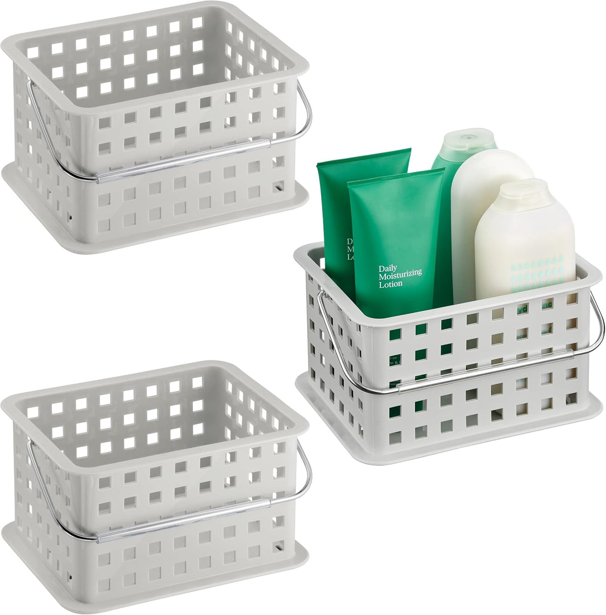 iDesign Portable Shower Caddy Basket with Handle, White