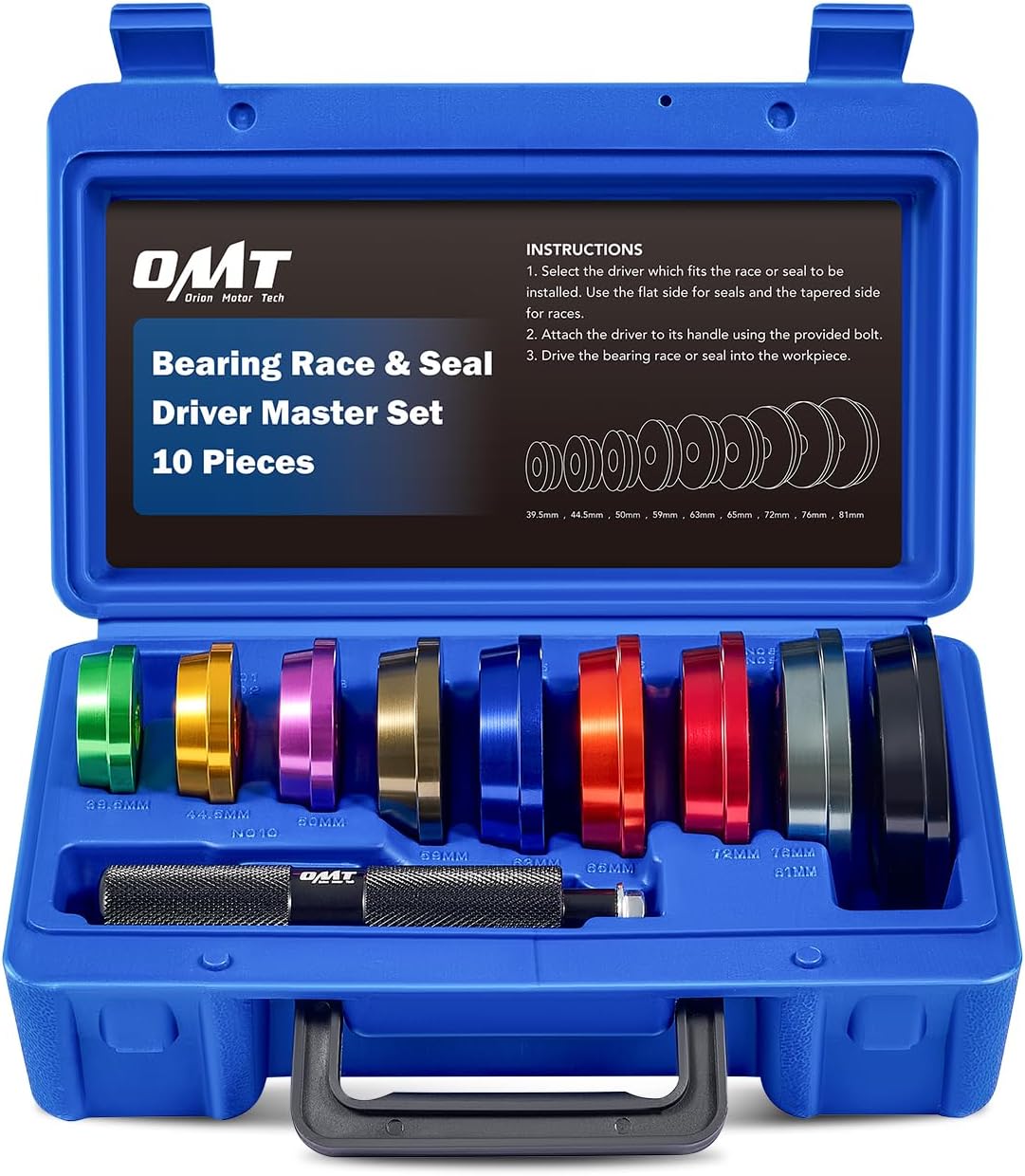 OMT Bearing Press Kit, 10pc Bearing Race and Seal Driver Set