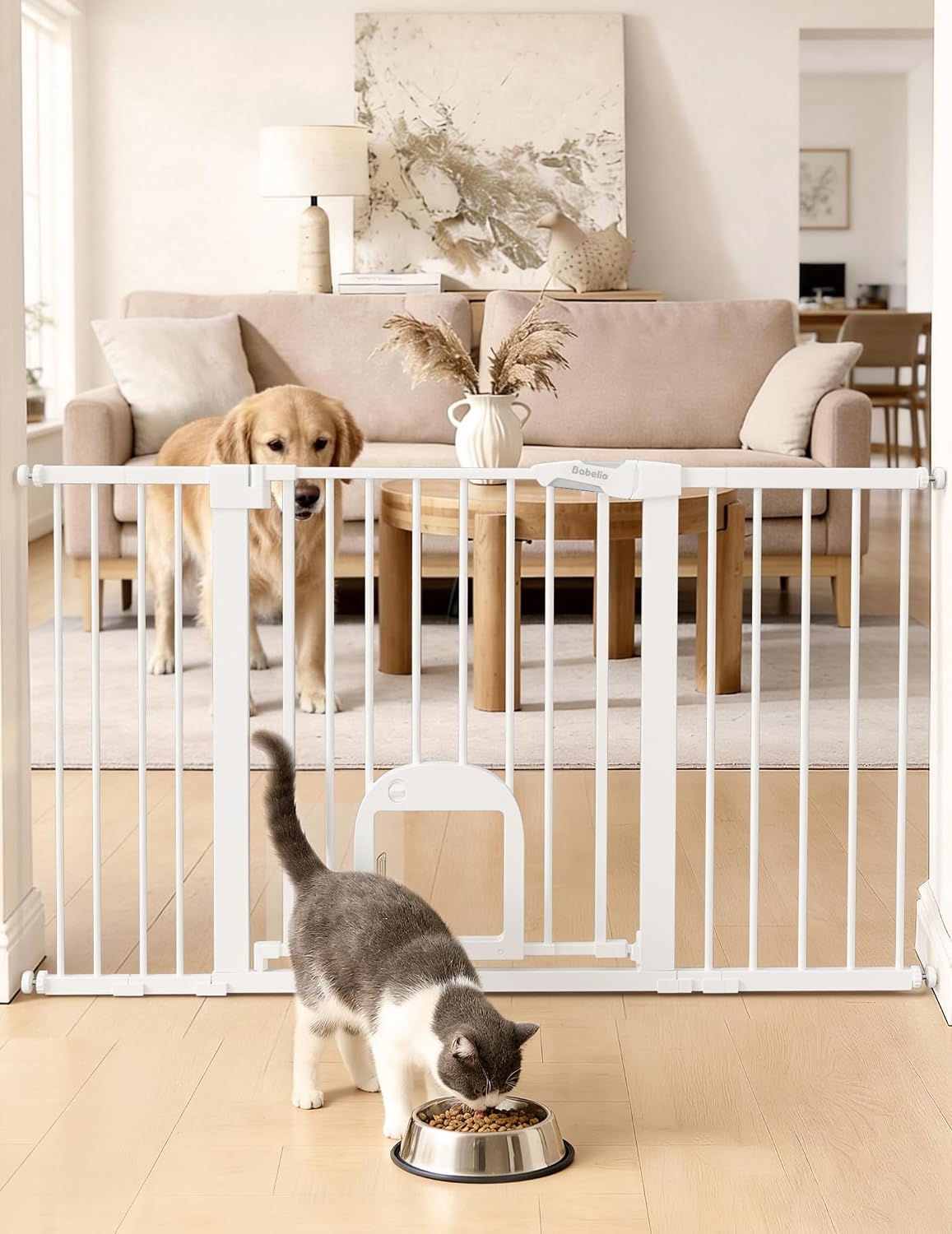 Babelio Baby Gate with Adjustable Cat Door, CatPrivilege III, 29-43"
