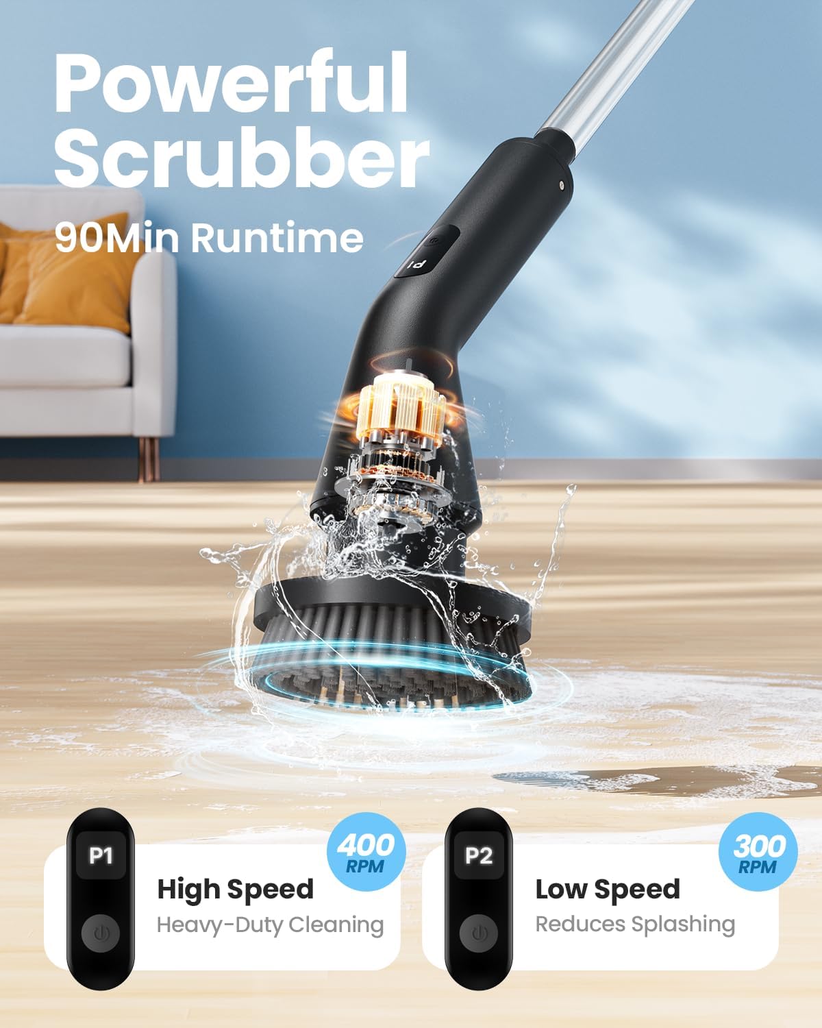 Electric Spin Scrubber, Power Shower Cleaning Brush with Extendable Handle