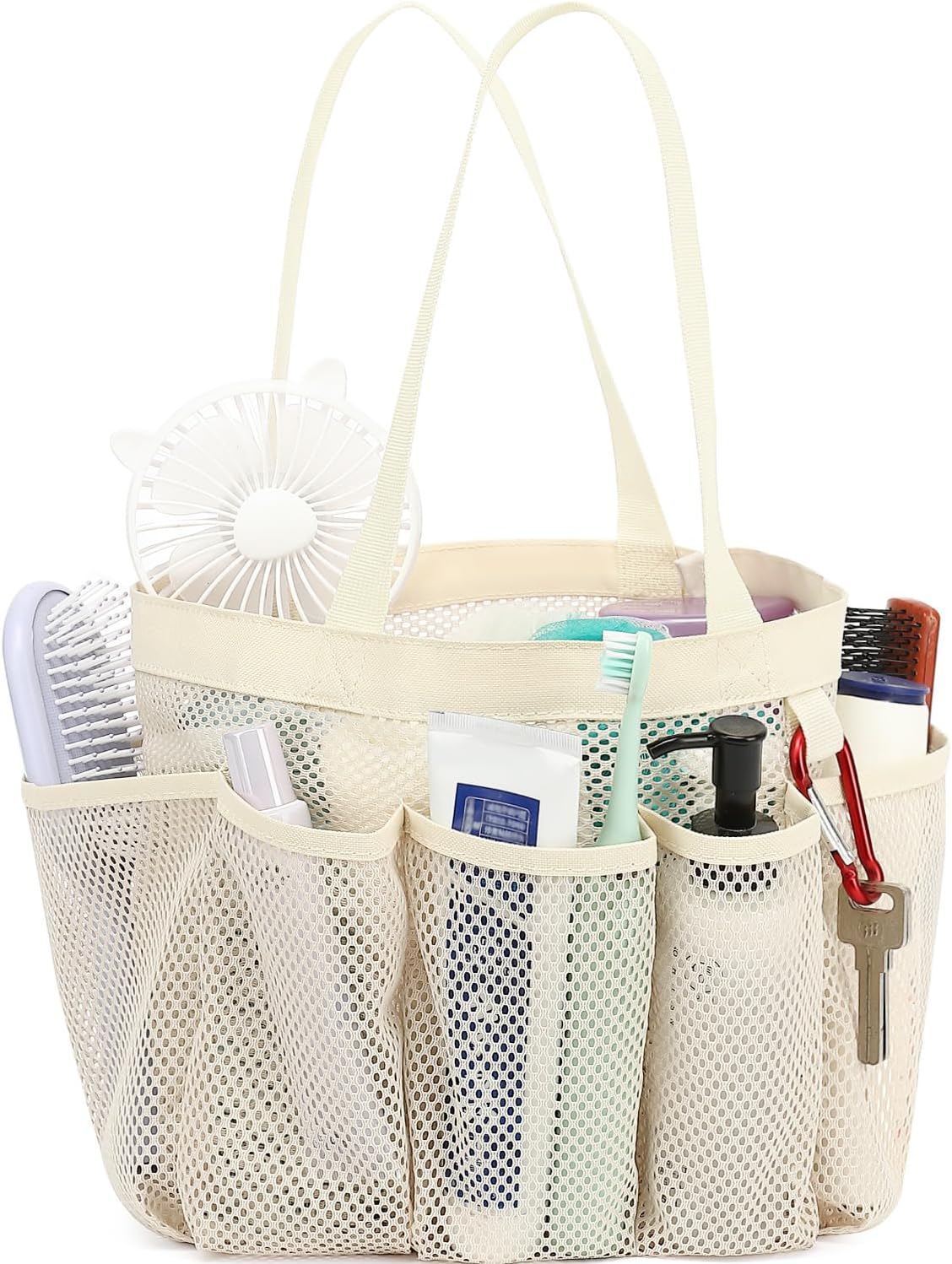 Fammart Mesh Shower Caddy Portable for College Dorm Room Essentials, Odorless Polyester Large Shower Tote Bag with Dual Handles, 8-Pocket Quick-Dry Toiletry Organizer for Travel, Beach, Camping, Gym