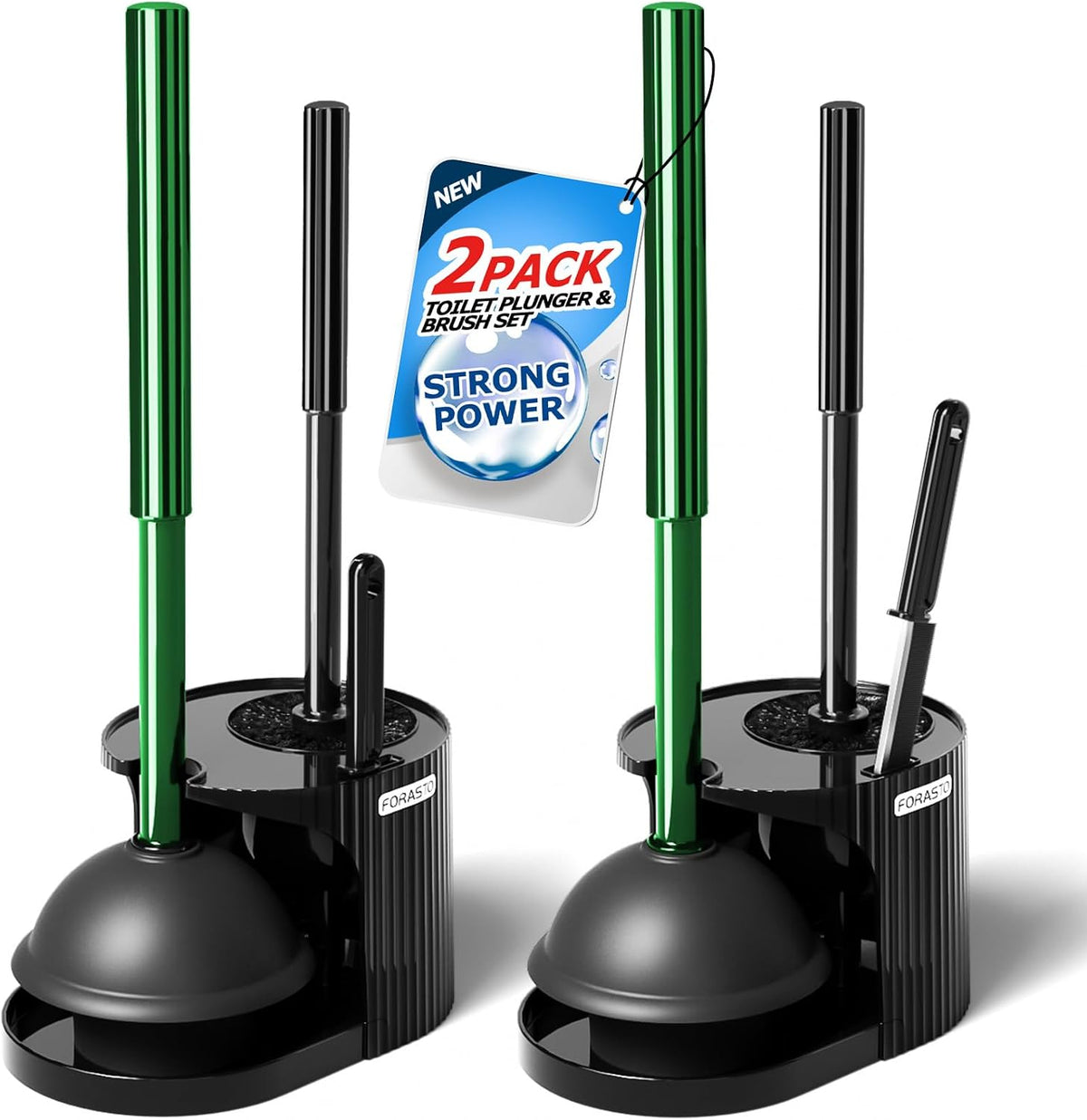 FORASTO 3IN1 Toilet Brush and Plunger Set with Holder Compact Cleaning Kit