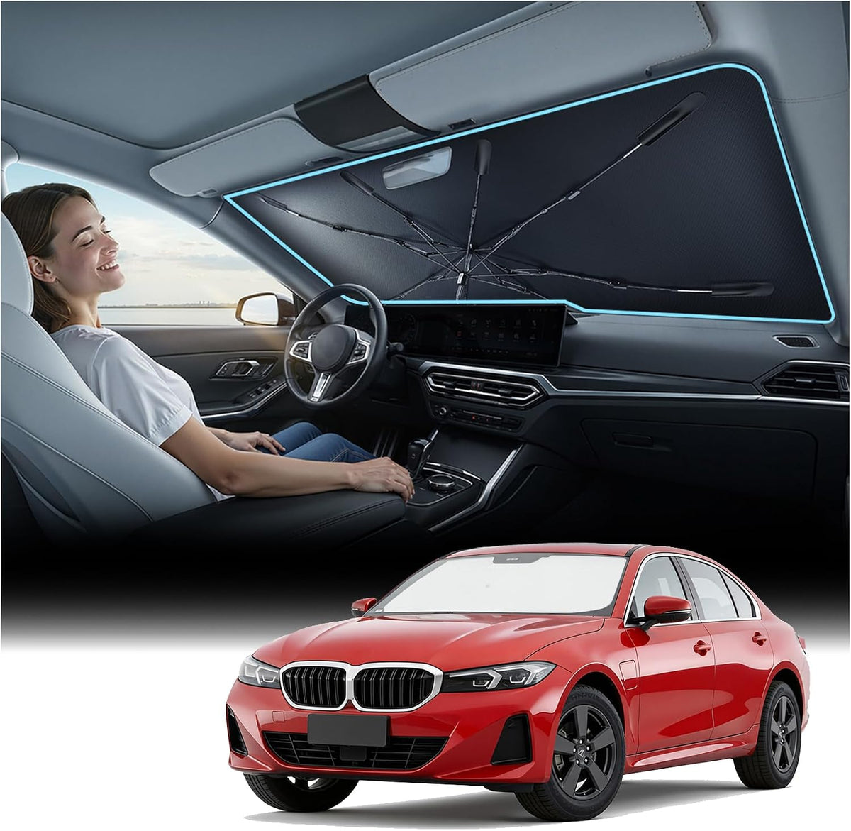 Nmoiss 2026 Windshield Sun Shade Umbrella [Vinyl Coating Heat Shield]