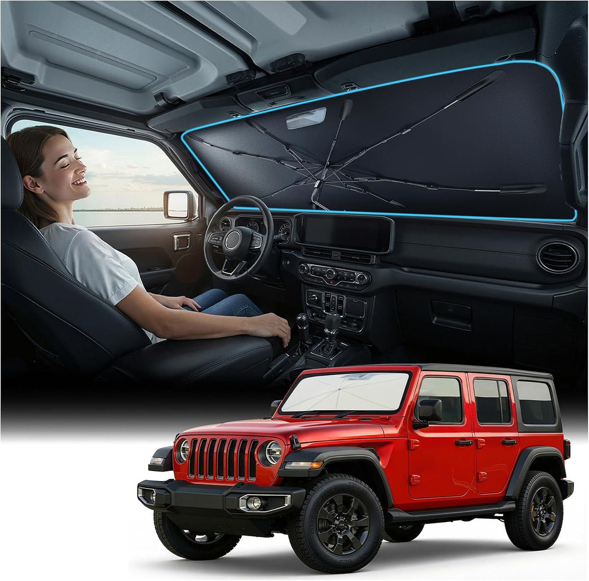 Nmoiss 2026 Windshield Sun Shade Umbrella [Vinyl Coating Heat Shield]