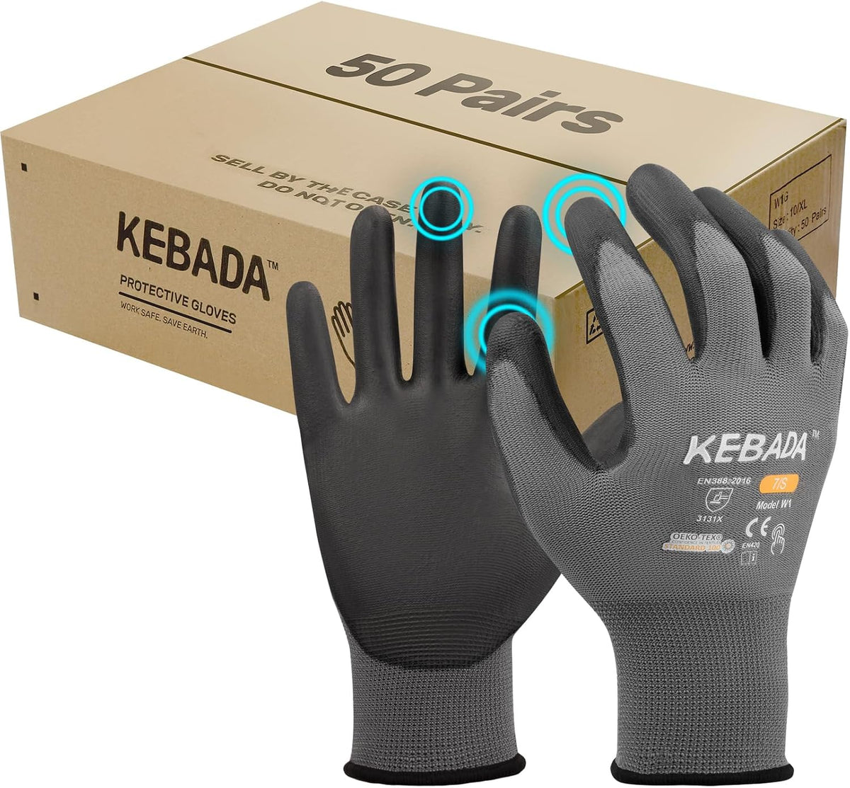 Kebada W1 Safety Work Gloves for Men & Women, Touchscreen, PU Coated