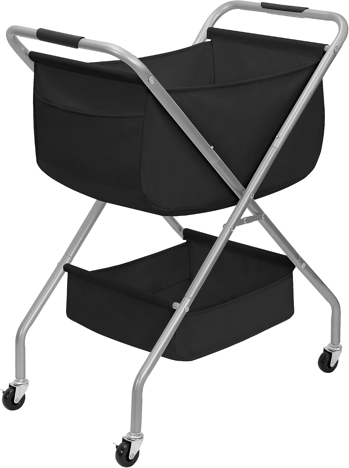 STORAGE MANIAC Collapsible Laundry Cart with Wheels 31.5"H Rolling Laundry Hamper Clothes Basket with Wheels, Canvas Liner Sturdy Steel Frame Folding for Small Narrow Space Easy Storage, Beige