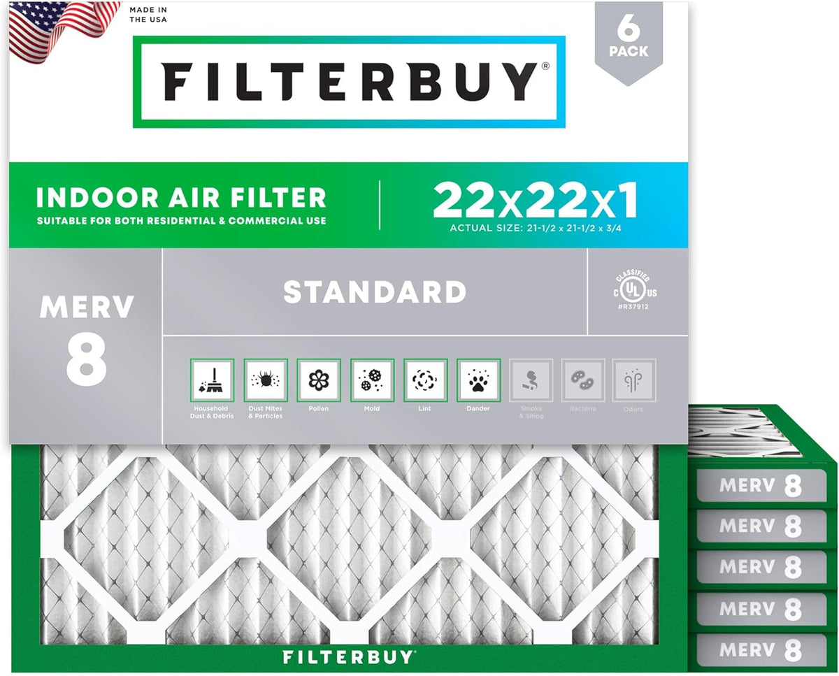 Filterbuy 16x25x1 Air Filter MERV 8 Dust & Allergy Defense (6-Pack)